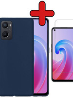 BTH BTH OPPO A96 Hoesje Siliconen Met Screenprotector - Donkerblauw