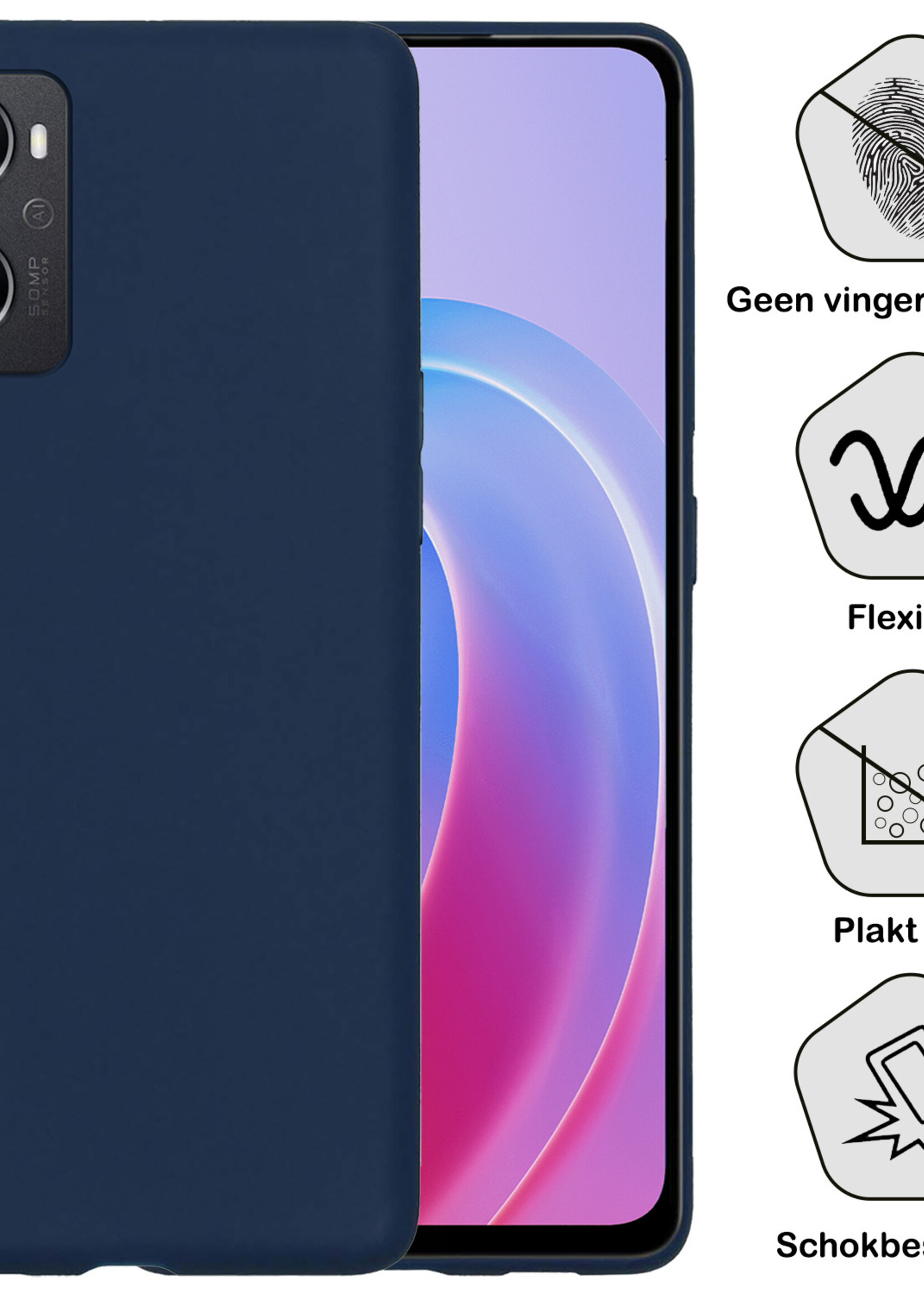 BTH Hoesje Geschikt voor OPPO A96 Hoesje Siliconen Case Hoes Met Screenprotector - Hoes Geschikt voor OPPO A96 Hoes Cover Case - Donkerblauw