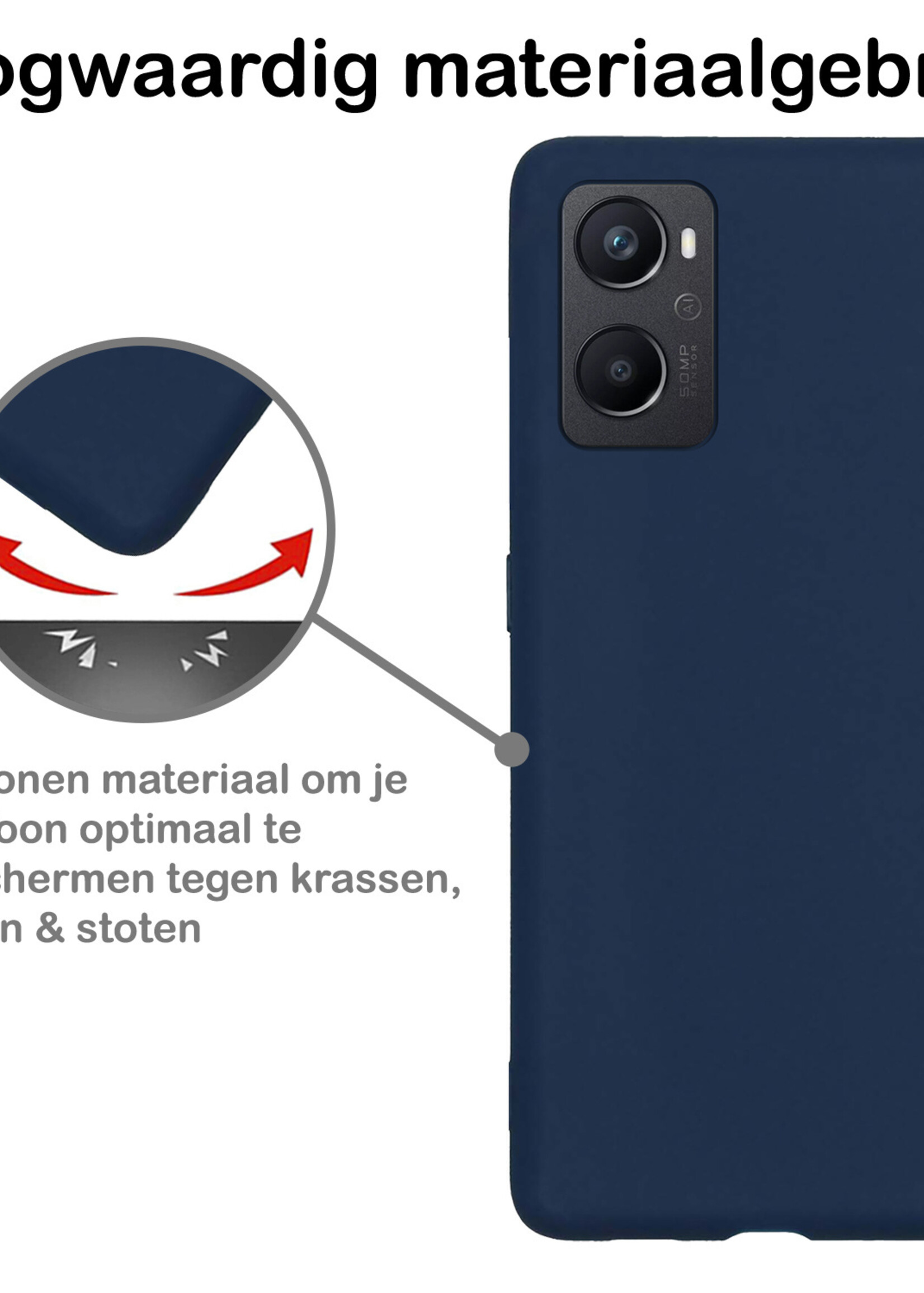BTH Hoesje Geschikt voor OPPO A96 Hoesje Siliconen Case Hoes Met Screenprotector - Hoes Geschikt voor OPPO A96 Hoes Cover Case - Donkerblauw