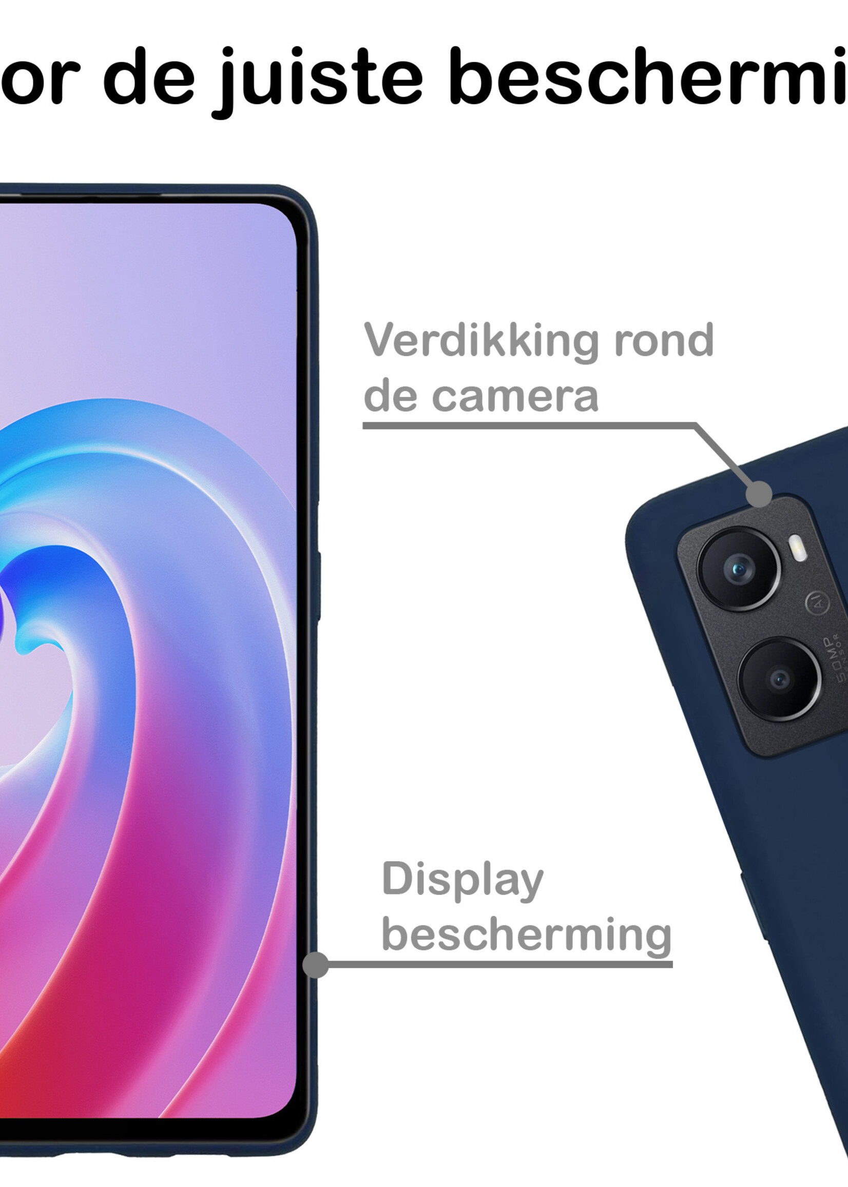 BTH Hoesje Geschikt voor OPPO A96 Hoesje Siliconen Case Hoes Met Screenprotector - Hoes Geschikt voor OPPO A96 Hoes Cover Case - Donkerblauw