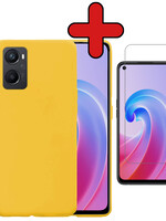BTH BTH OPPO A96 Hoesje Siliconen Met Screenprotector - Geel