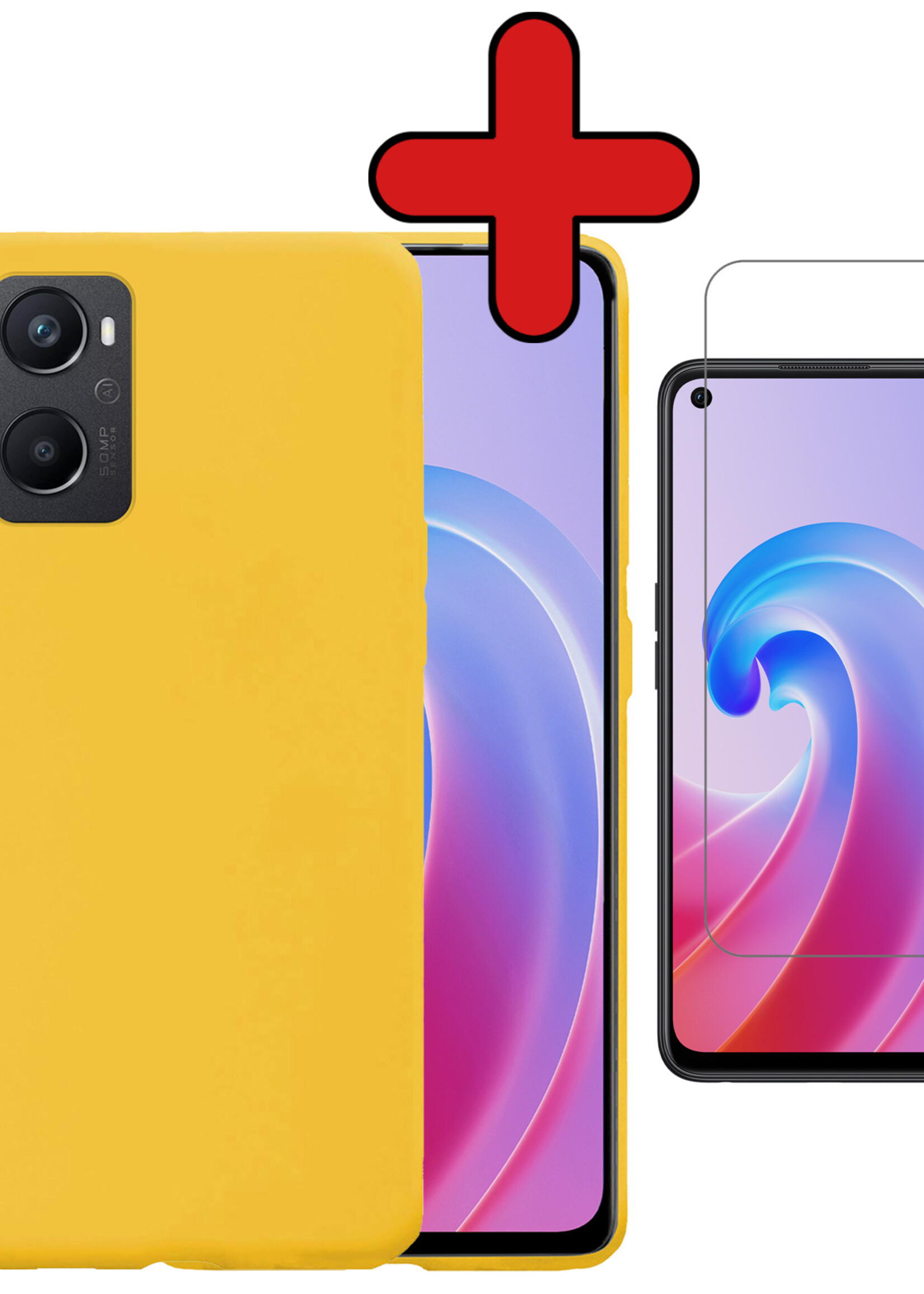 BTH Hoesje Geschikt voor OPPO A96 Hoesje Siliconen Case Hoes Met Screenprotector - Hoes Geschikt voor OPPO A96 Hoes Cover Case - Geel
