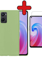 BTH BTH OPPO A96 Hoesje Siliconen Met Screenprotector - Groen