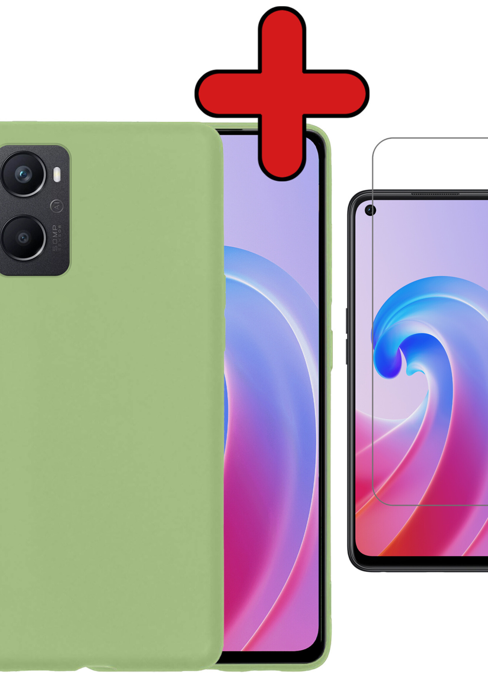 BTH Hoesje Geschikt voor OPPO A96 Hoesje Siliconen Case Hoes Met Screenprotector - Hoes Geschikt voor OPPO A96 Hoes Cover Case - Groen