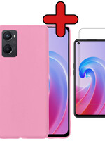 BTH BTH OPPO A96 Hoesje Siliconen Met Screenprotector - Lichtroze