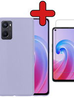 BTH BTH OPPO A96 Hoesje Siliconen Met Screenprotector - Lila
