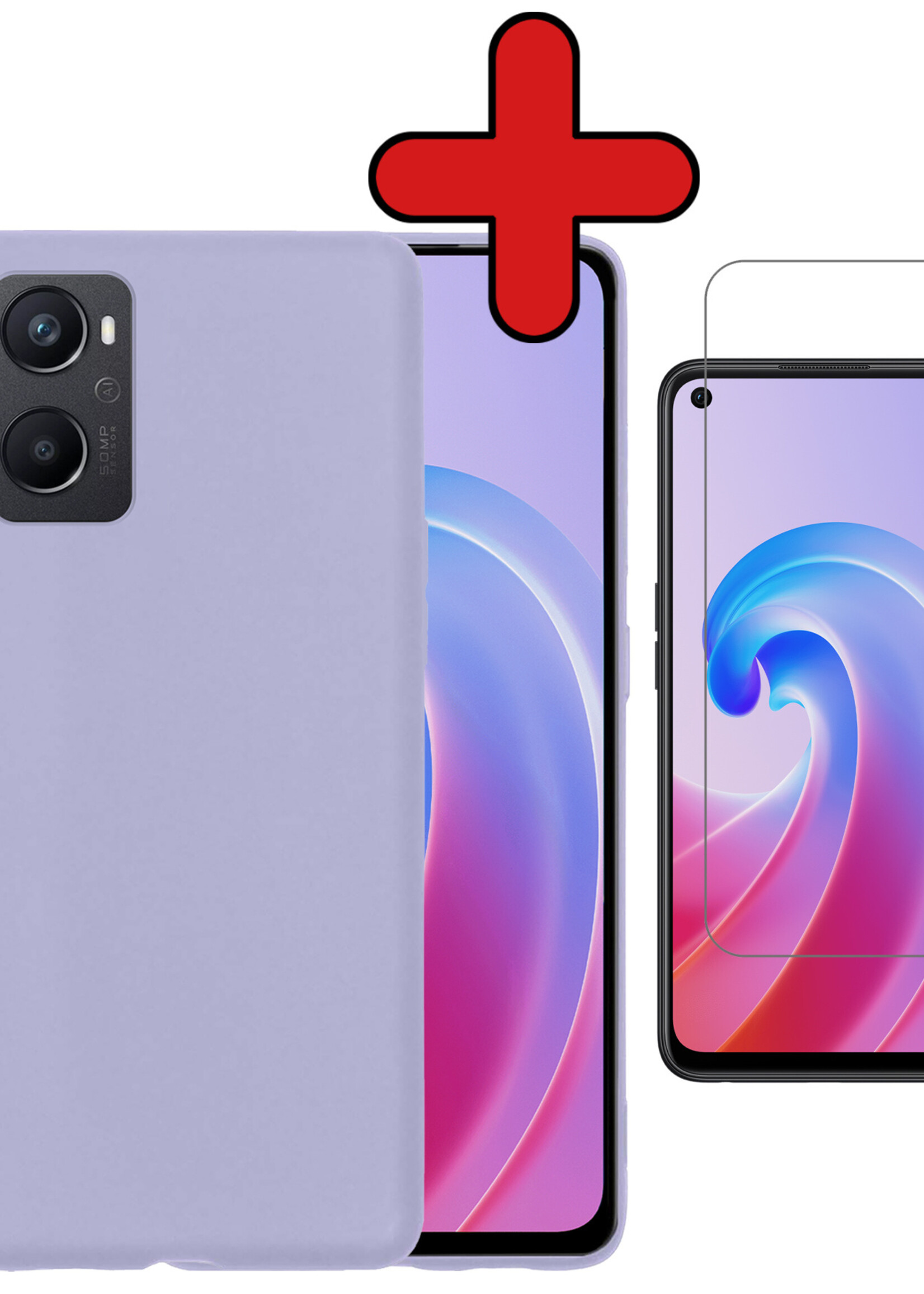 BTH Hoesje Geschikt voor OPPO A96 Hoesje Siliconen Case Hoes Met Screenprotector - Hoes Geschikt voor OPPO A96 Hoes Cover Case - Lila