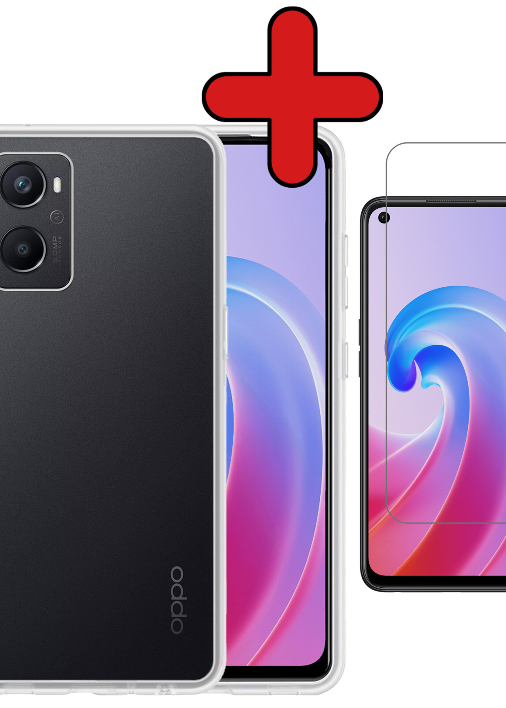 BTH Hoesje Geschikt voor OPPO A96 Hoesje Siliconen Case Hoes Met Screenprotector - Hoes Geschikt voor OPPO A96 Hoes Cover Case - Transparant