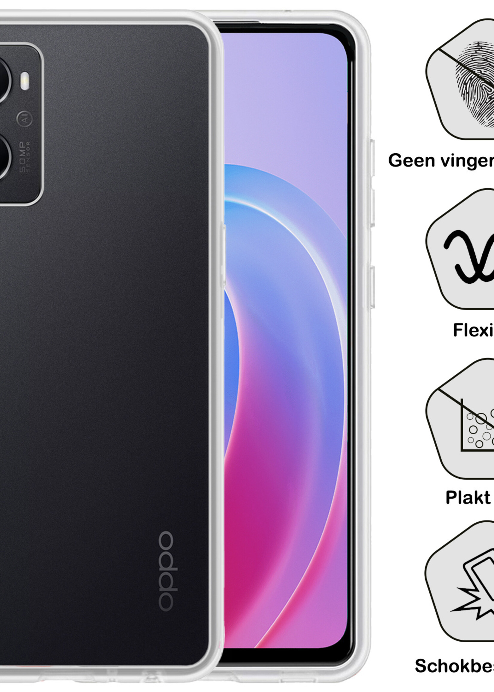 BTH Hoesje Geschikt voor OPPO A96 Hoesje Siliconen Case Hoes Met Screenprotector - Hoes Geschikt voor OPPO A96 Hoes Cover Case - Transparant