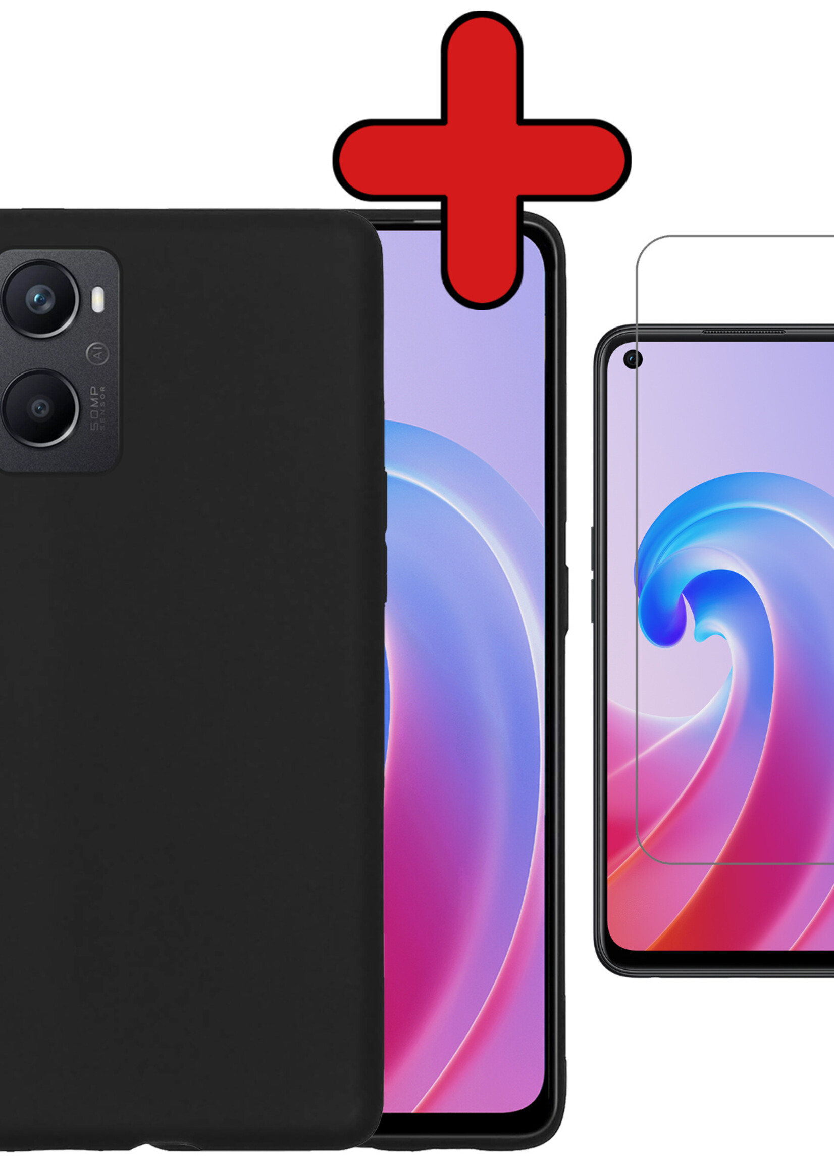 BTH Hoesje Geschikt voor OPPO A96 Hoesje Siliconen Case Hoes Met Screenprotector - Hoes Geschikt voor OPPO A96 Hoes Cover Case - Zwart