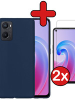 BTH BTH OPPO A96 Hoesje Siliconen Met 2x Screenprotector - Donkerblauw