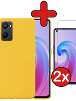 BTH BTH OPPO A96 Hoesje Siliconen Met 2x Screenprotector - Geel
