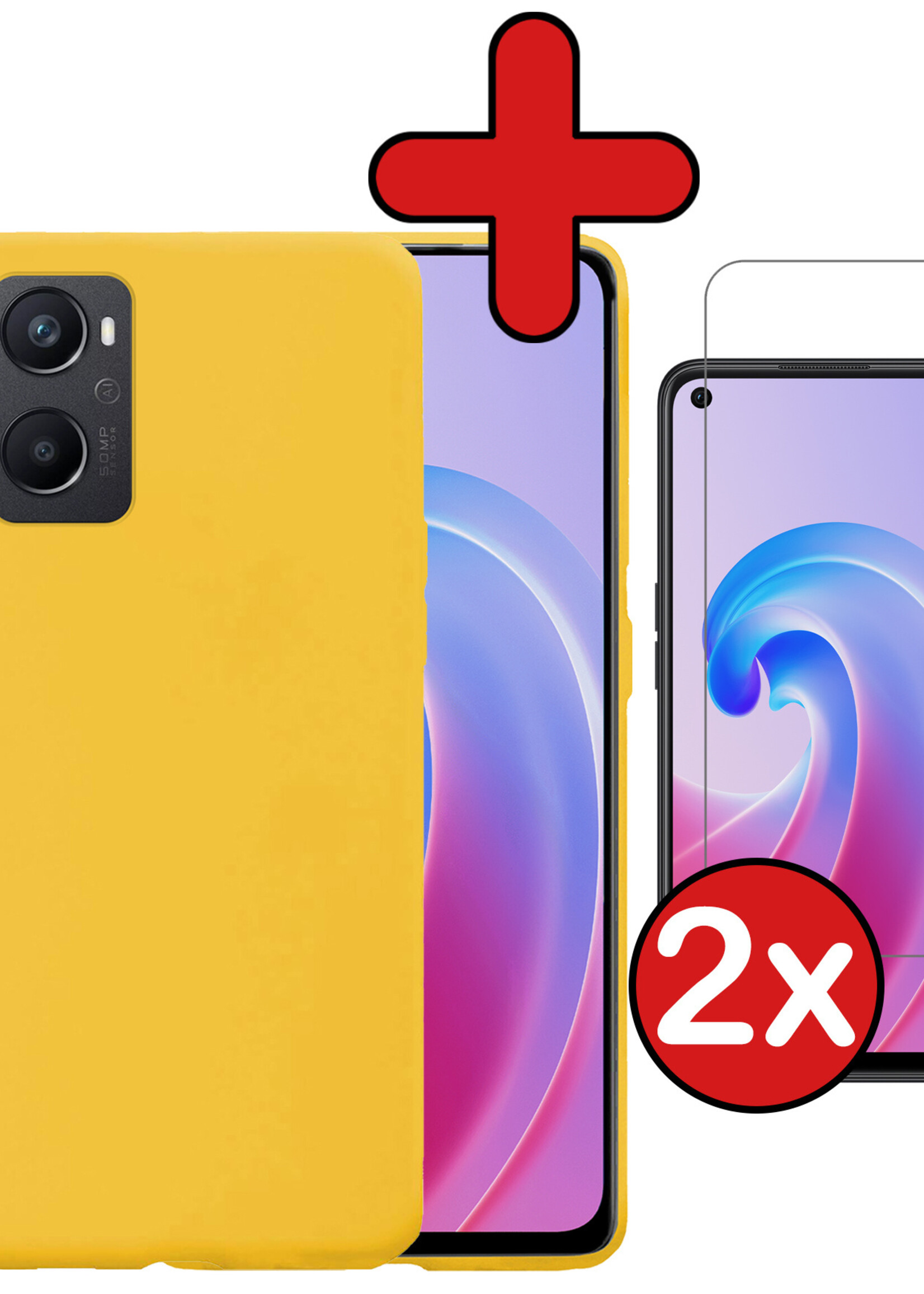BTH Hoesje Geschikt voor OPPO A96 Hoesje Siliconen Case Hoes Met 2x Screenprotector - Hoes Geschikt voor OPPO A96 Hoes Cover Case - Geel