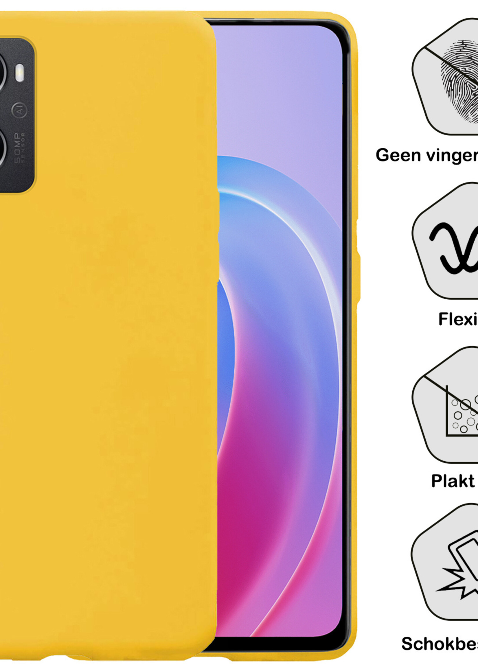 BTH Hoesje Geschikt voor OPPO A96 Hoesje Siliconen Case Hoes Met 2x Screenprotector - Hoes Geschikt voor OPPO A96 Hoes Cover Case - Geel