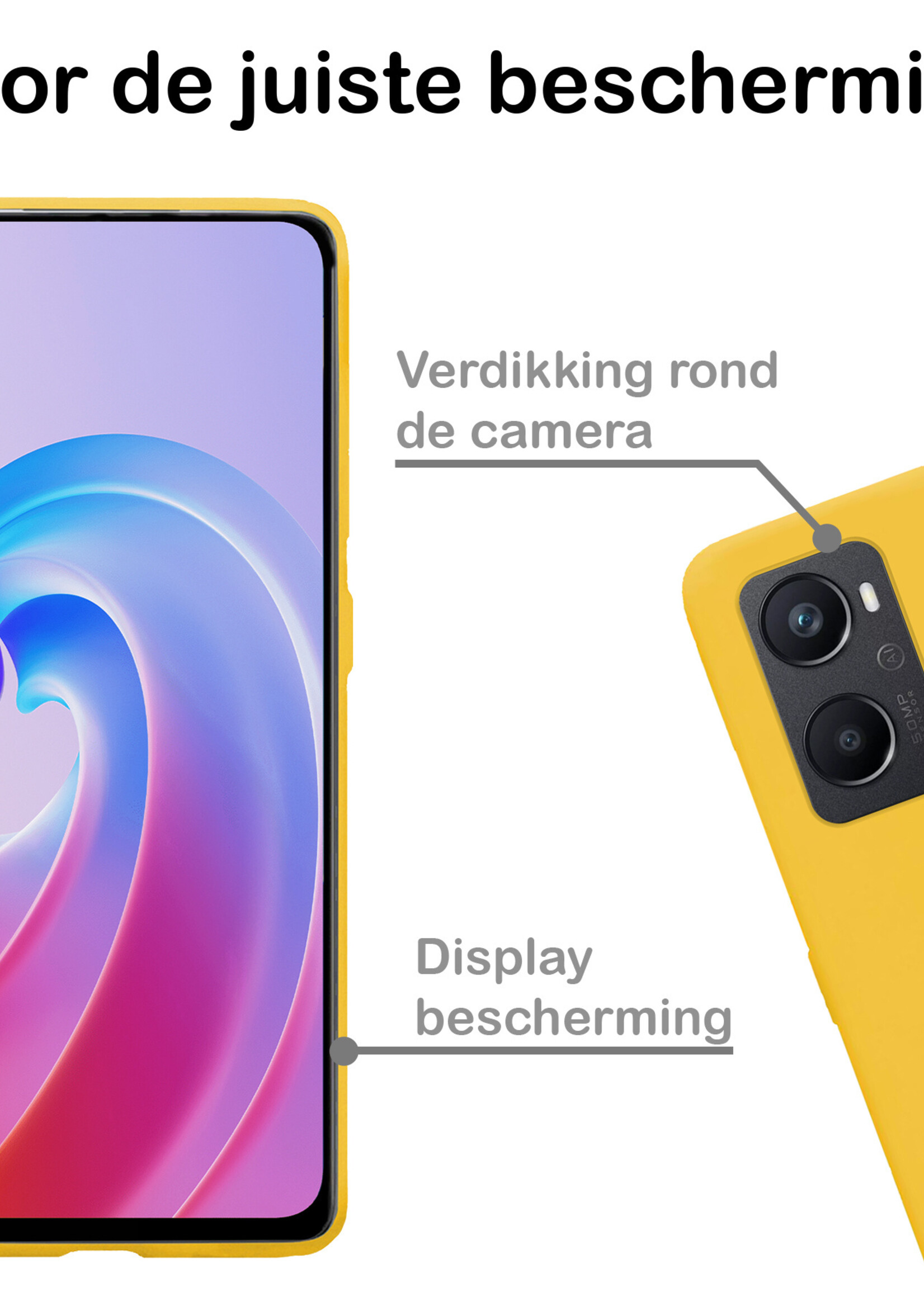 BTH Hoesje Geschikt voor OPPO A96 Hoesje Siliconen Case Hoes Met 2x Screenprotector - Hoes Geschikt voor OPPO A96 Hoes Cover Case - Geel