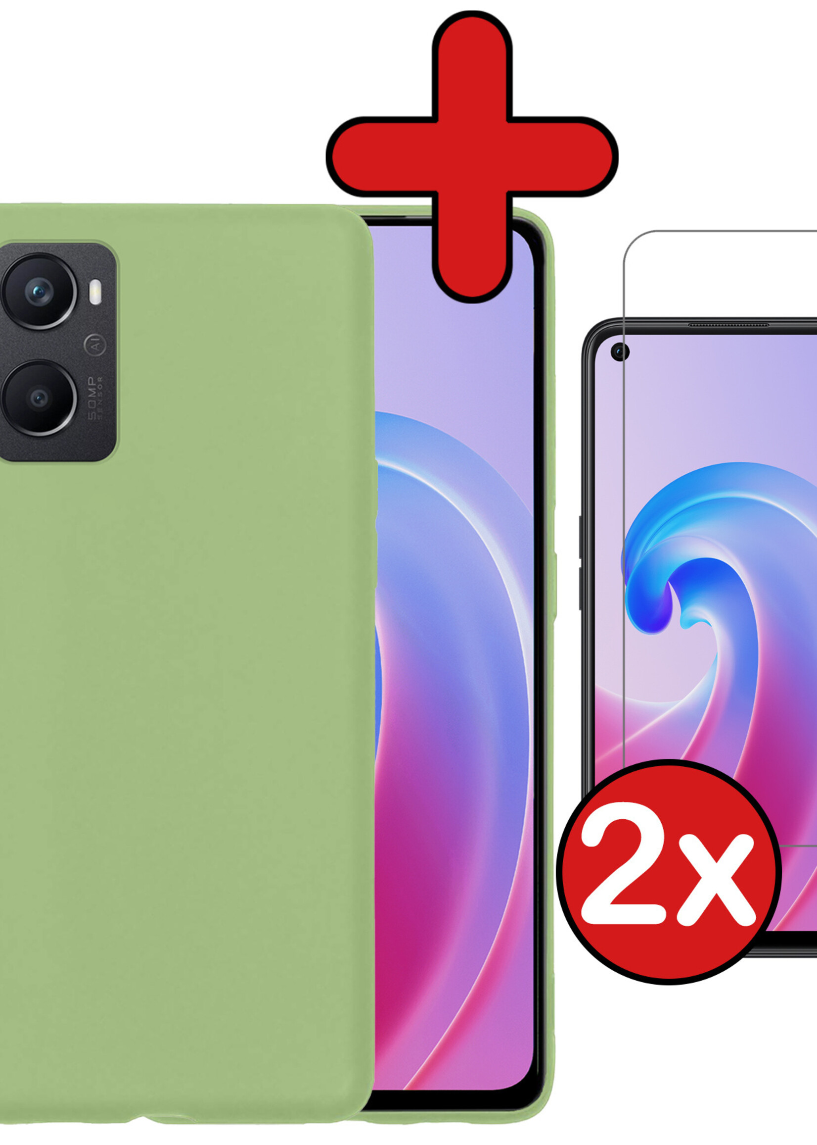 BTH Hoesje Geschikt voor OPPO A96 Hoesje Siliconen Case Hoes Met 2x Screenprotector - Hoes Geschikt voor OPPO A96 Hoes Cover Case - Groen