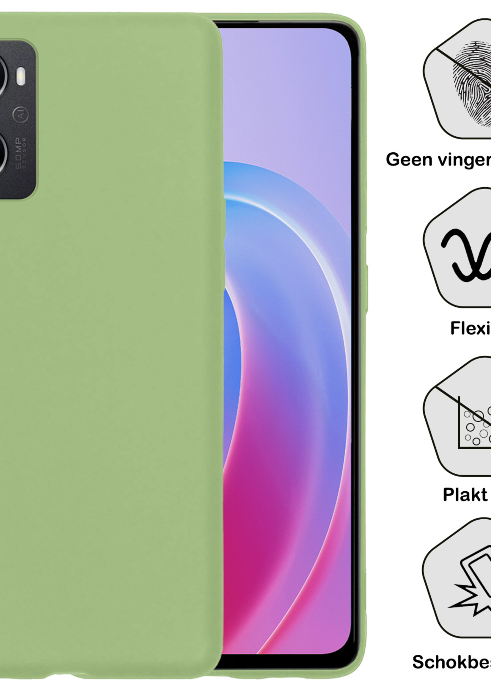 BTH Hoesje Geschikt voor OPPO A96 Hoesje Siliconen Case Hoes Met 2x Screenprotector - Hoes Geschikt voor OPPO A96 Hoes Cover Case - Groen
