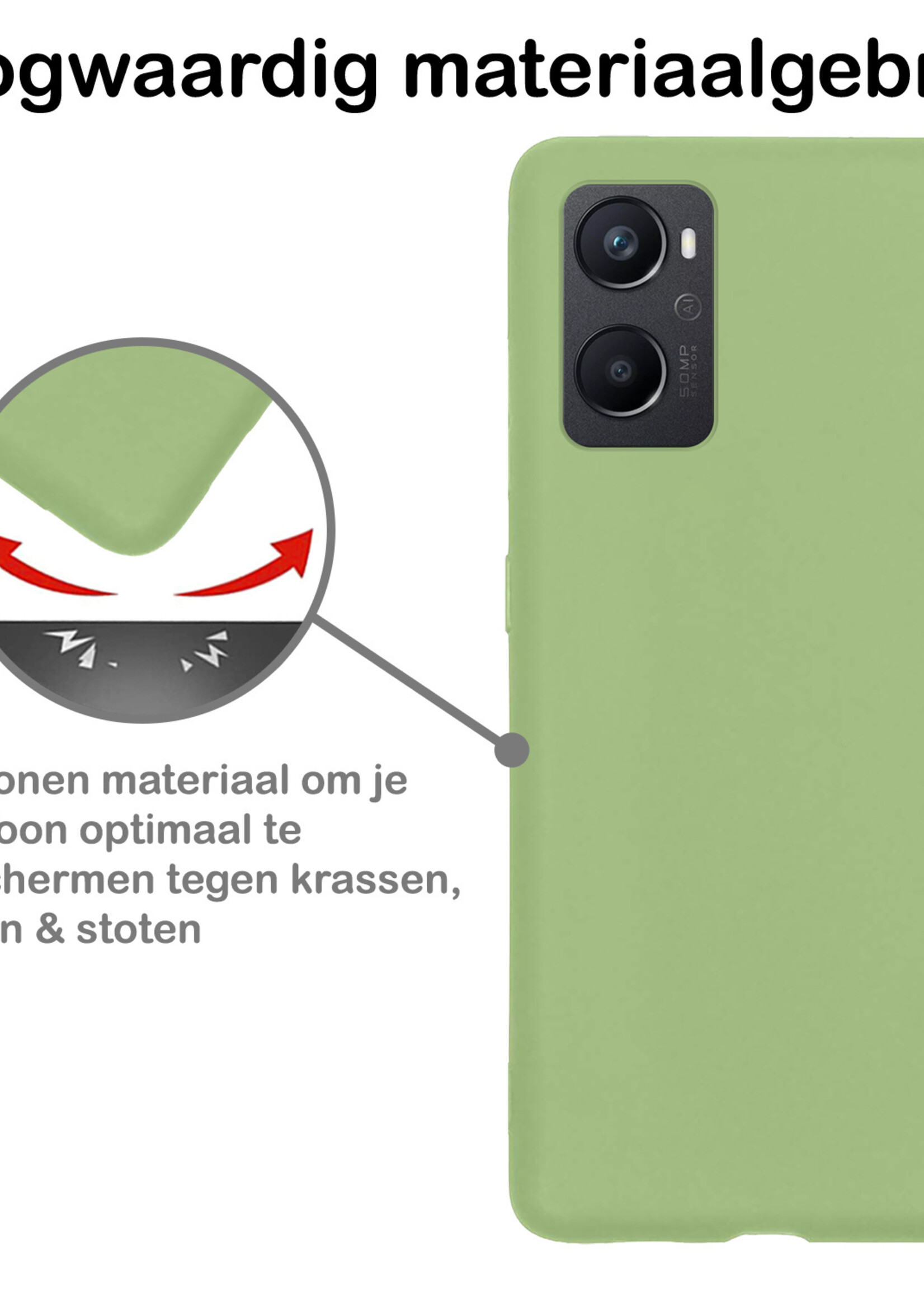 BTH Hoesje Geschikt voor OPPO A96 Hoesje Siliconen Case Hoes Met 2x Screenprotector - Hoes Geschikt voor OPPO A96 Hoes Cover Case - Groen