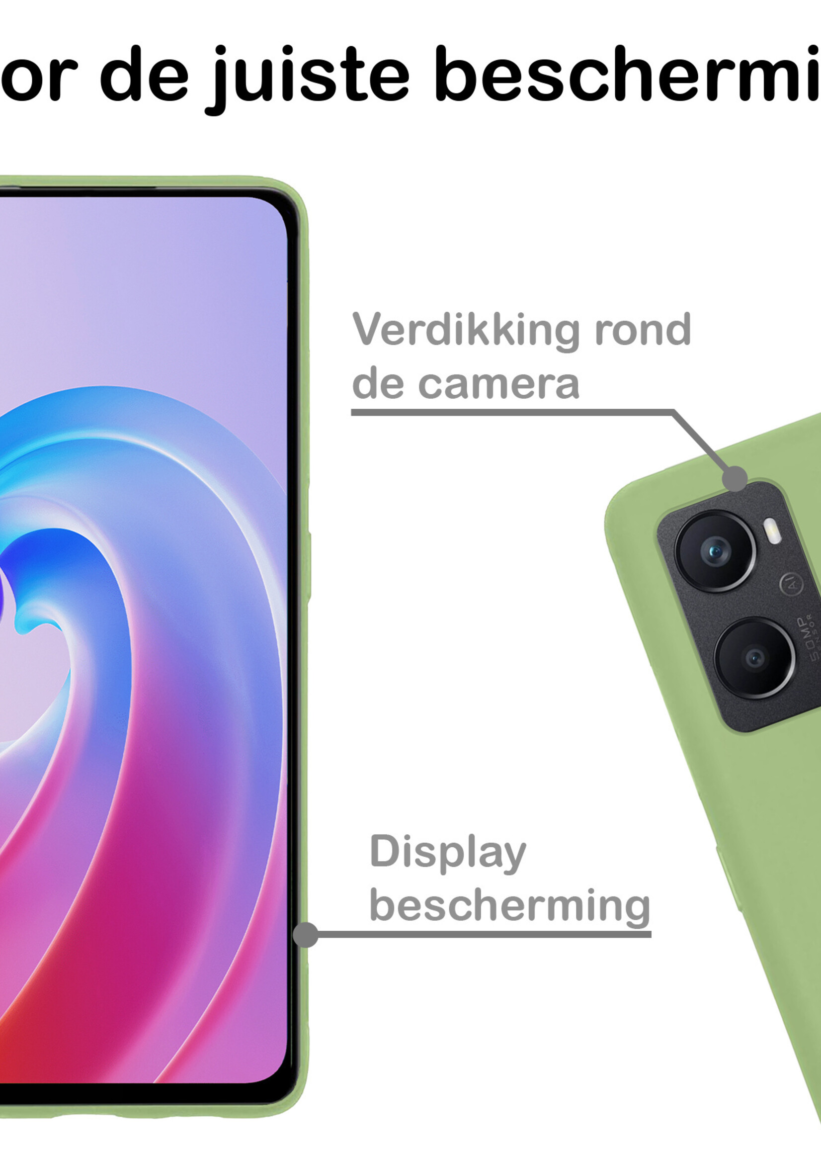 BTH Hoesje Geschikt voor OPPO A96 Hoesje Siliconen Case Hoes Met 2x Screenprotector - Hoes Geschikt voor OPPO A96 Hoes Cover Case - Groen