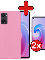 BTH BTH OPPO A96 Hoesje Siliconen Met 2x Screenprotector - Lichtroze