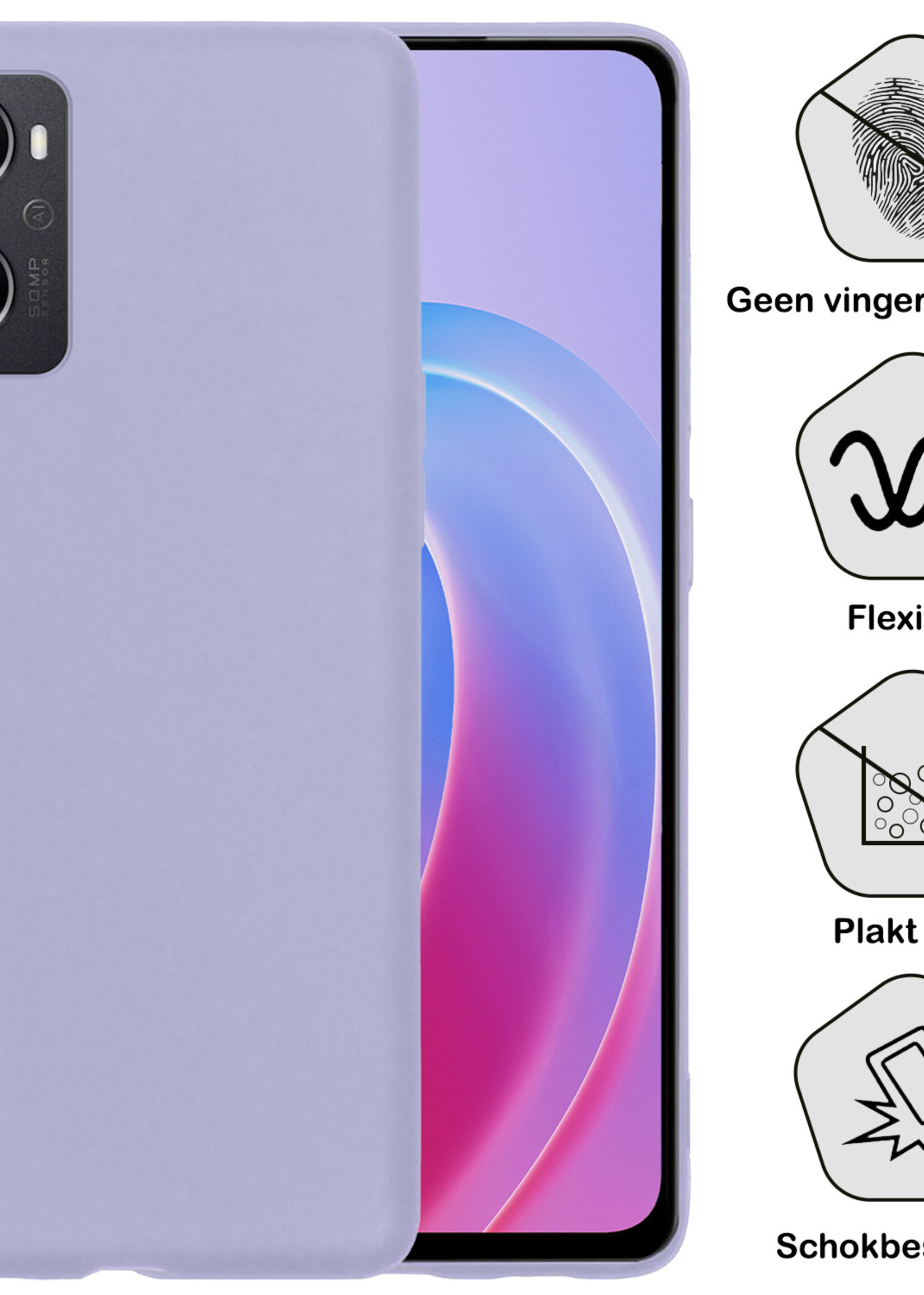 BTH Hoesje Geschikt voor OPPO A96 Hoesje Siliconen Case Hoes Met 2x Screenprotector - Hoes Geschikt voor OPPO A96 Hoes Cover Case - Lila