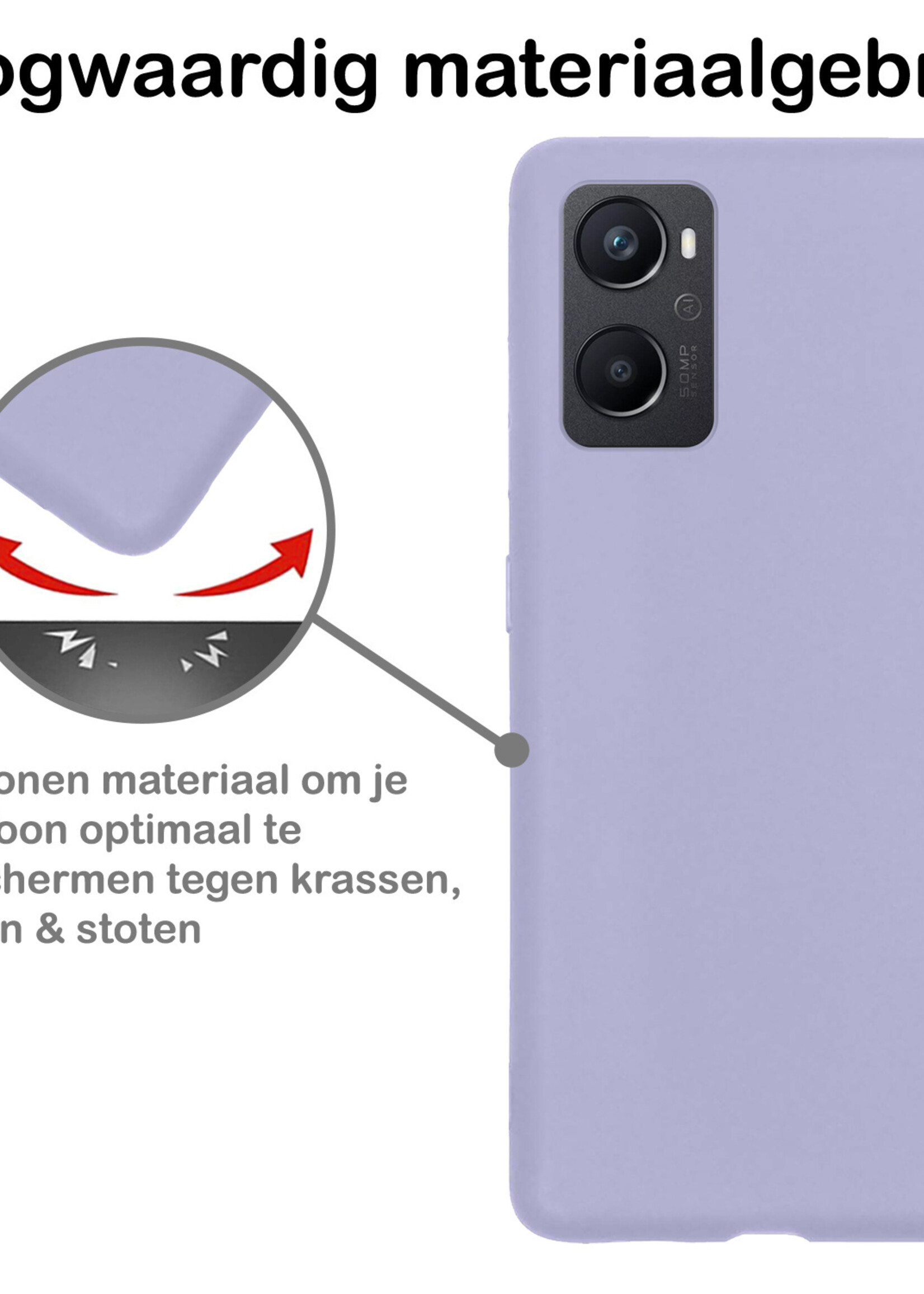 BTH Hoesje Geschikt voor OPPO A96 Hoesje Siliconen Case Hoes Met 2x Screenprotector - Hoes Geschikt voor OPPO A96 Hoes Cover Case - Lila