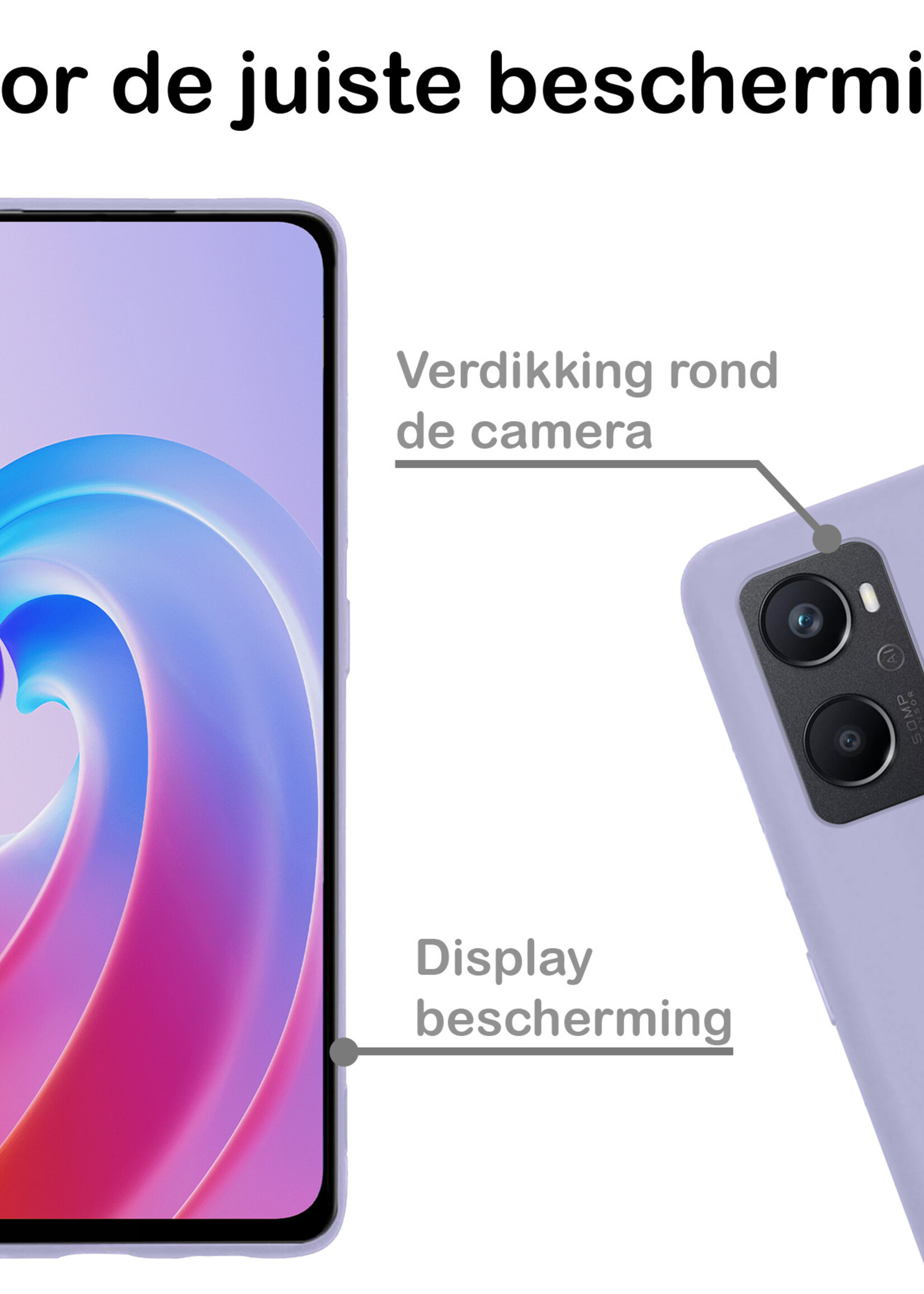 BTH Hoesje Geschikt voor OPPO A96 Hoesje Siliconen Case Hoes Met 2x Screenprotector - Hoes Geschikt voor OPPO A96 Hoes Cover Case - Lila