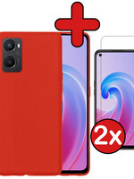 BTH BTH OPPO A96 Hoesje Siliconen Met 2x Screenprotector - Rood
