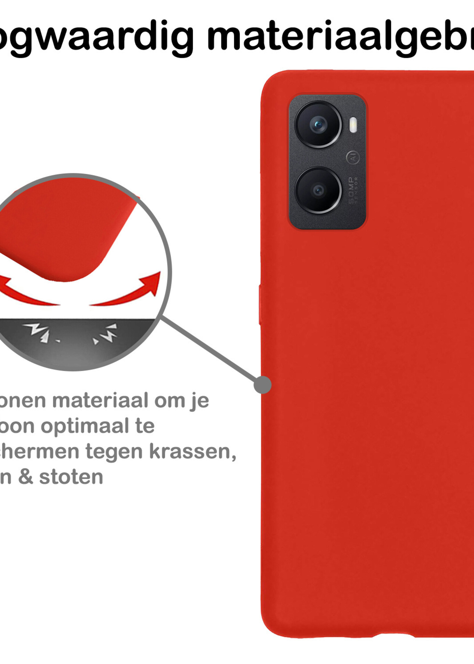 BTH Hoesje Geschikt voor OPPO A96 Hoesje Siliconen Case Hoes Met 2x Screenprotector - Hoes Geschikt voor OPPO A96 Hoes Cover Case - Rood