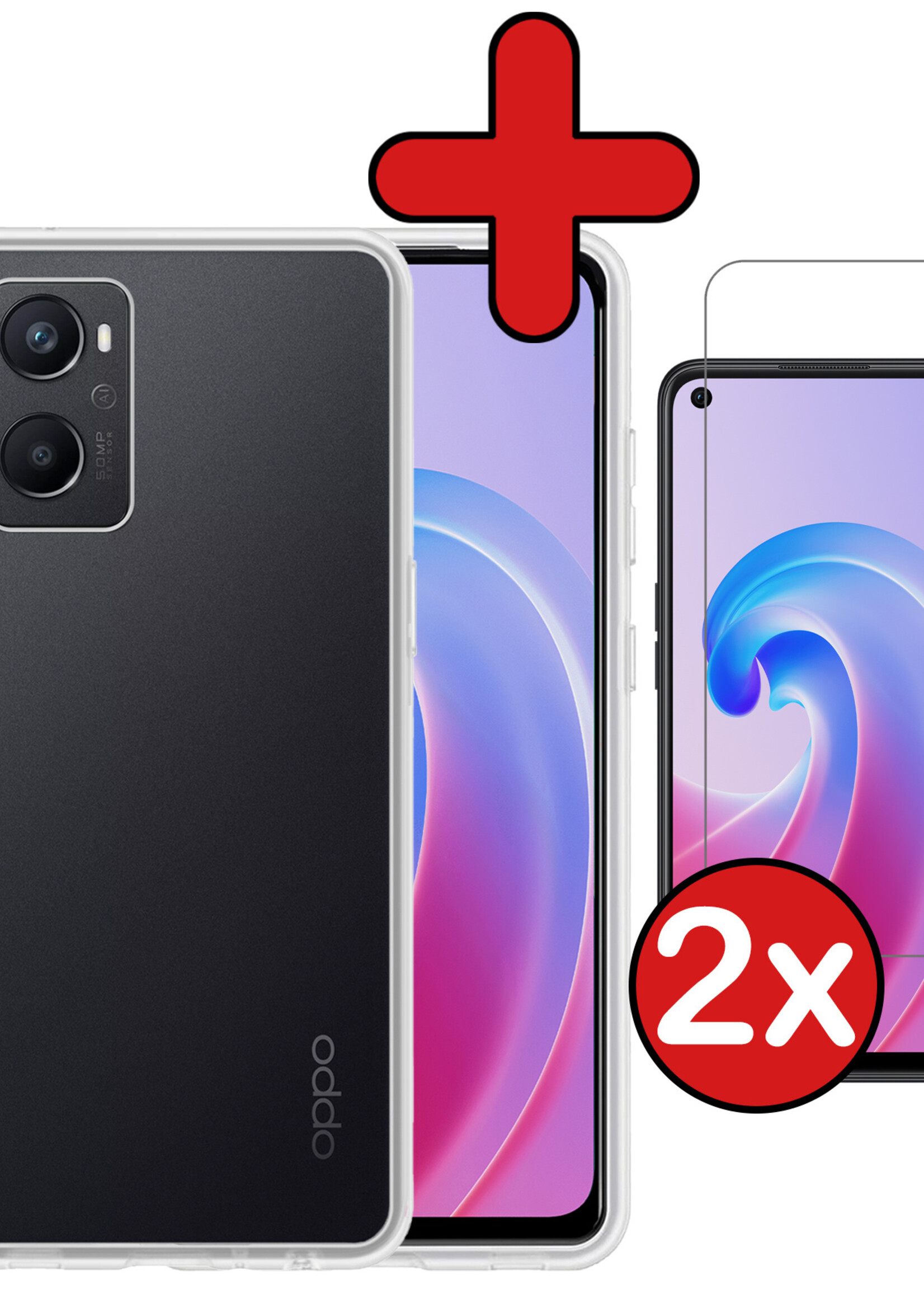 BTH Hoesje Geschikt voor OPPO A96 Hoesje Siliconen Case Hoes Met 2x Screenprotector - Hoes Geschikt voor OPPO A96 Hoes Cover Case - Transparant
