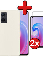 BTH BTH OPPO A96 Hoesje Siliconen Met 2x Screenprotector - Wit