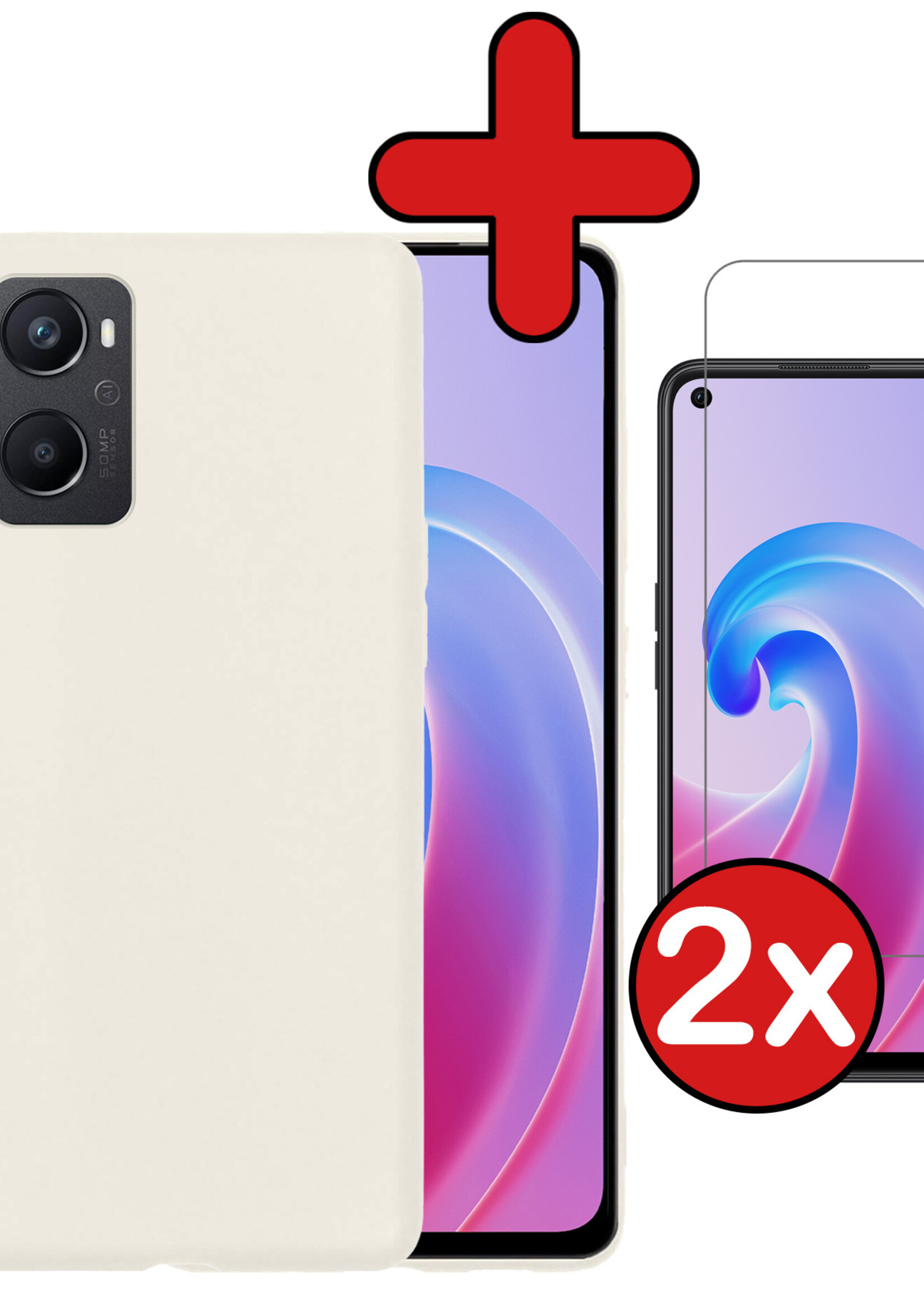 BTH Hoesje Geschikt voor OPPO A96 Hoesje Siliconen Case Hoes Met 2x Screenprotector - Hoes Geschikt voor OPPO A96 Hoes Cover Case - Wit