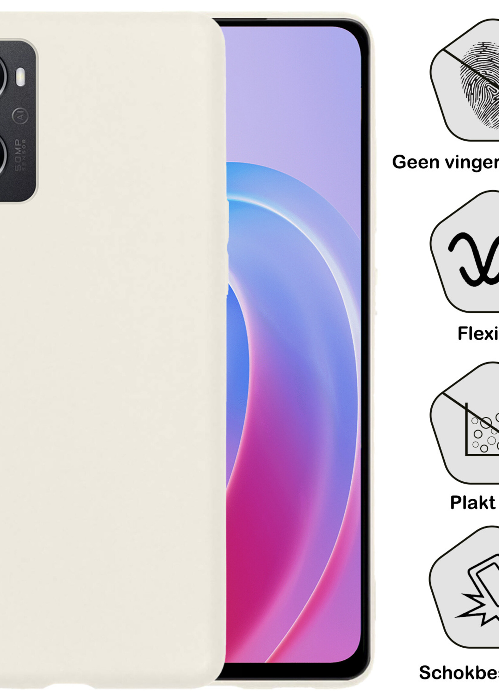 BTH Hoesje Geschikt voor OPPO A96 Hoesje Siliconen Case Hoes Met 2x Screenprotector - Hoes Geschikt voor OPPO A96 Hoes Cover Case - Wit