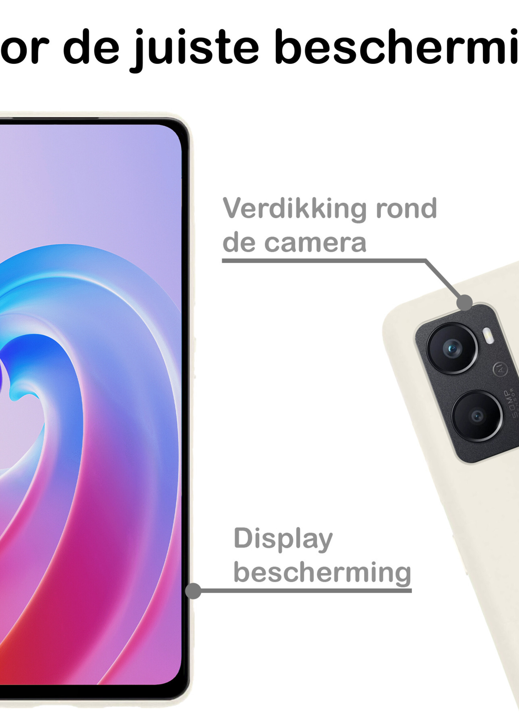 BTH Hoesje Geschikt voor OPPO A96 Hoesje Siliconen Case Hoes Met 2x Screenprotector - Hoes Geschikt voor OPPO A96 Hoes Cover Case - Wit