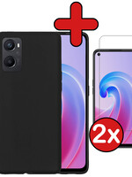BTH BTH OPPO A96 Hoesje Siliconen Met 2x Screenprotector - Zwart