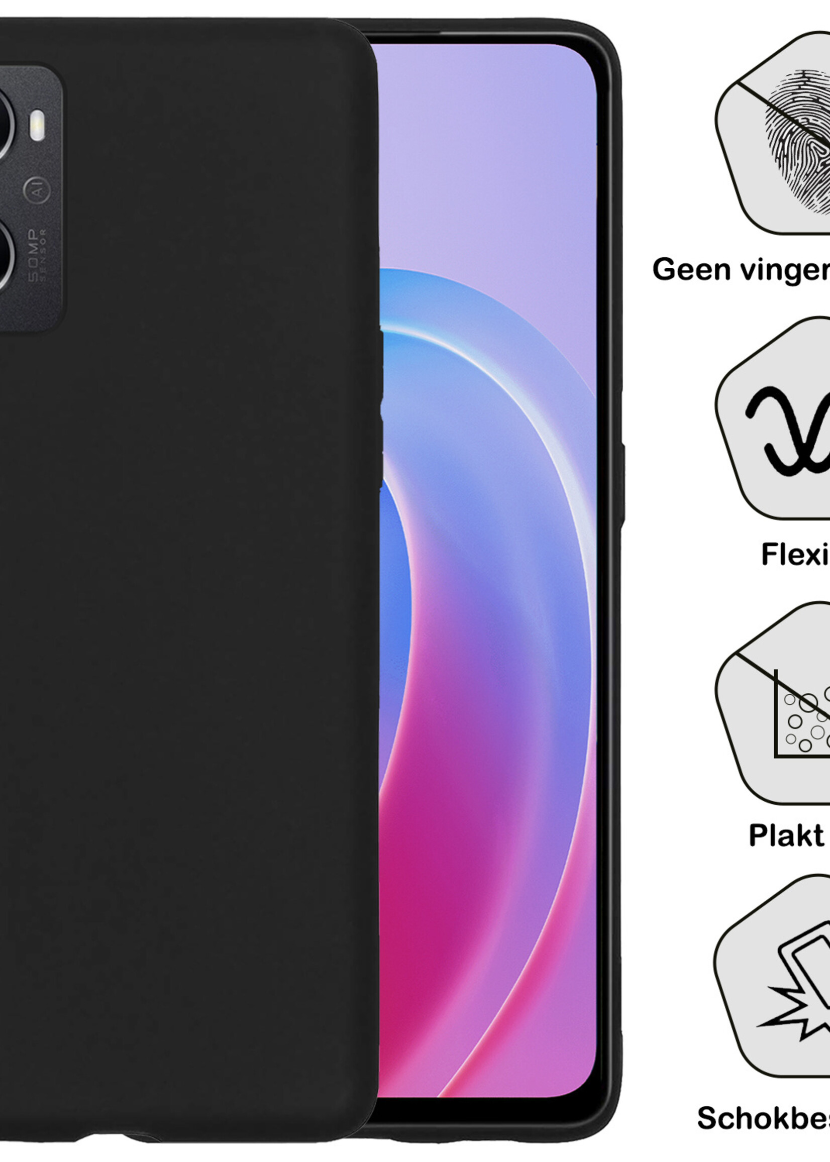 BTH Hoesje Geschikt voor OPPO A96 Hoesje Siliconen Case Hoes Met 2x Screenprotector - Hoes Geschikt voor OPPO A96 Hoes Cover Case - Zwart