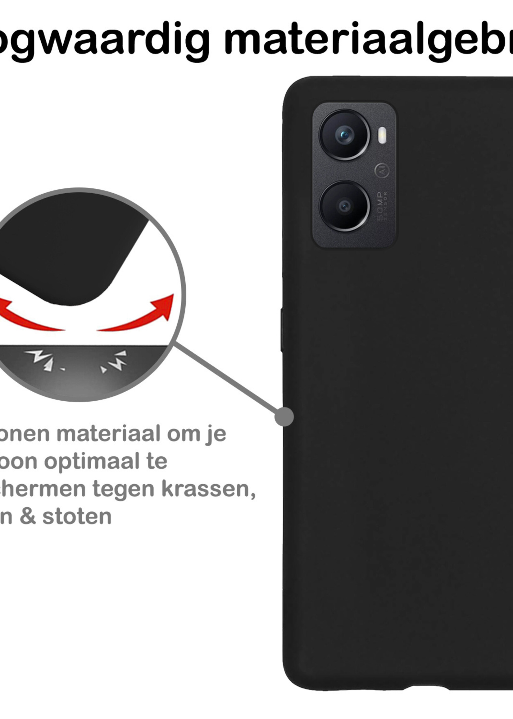 BTH Hoesje Geschikt voor OPPO A96 Hoesje Siliconen Case Hoes Met 2x Screenprotector - Hoes Geschikt voor OPPO A96 Hoes Cover Case - Zwart