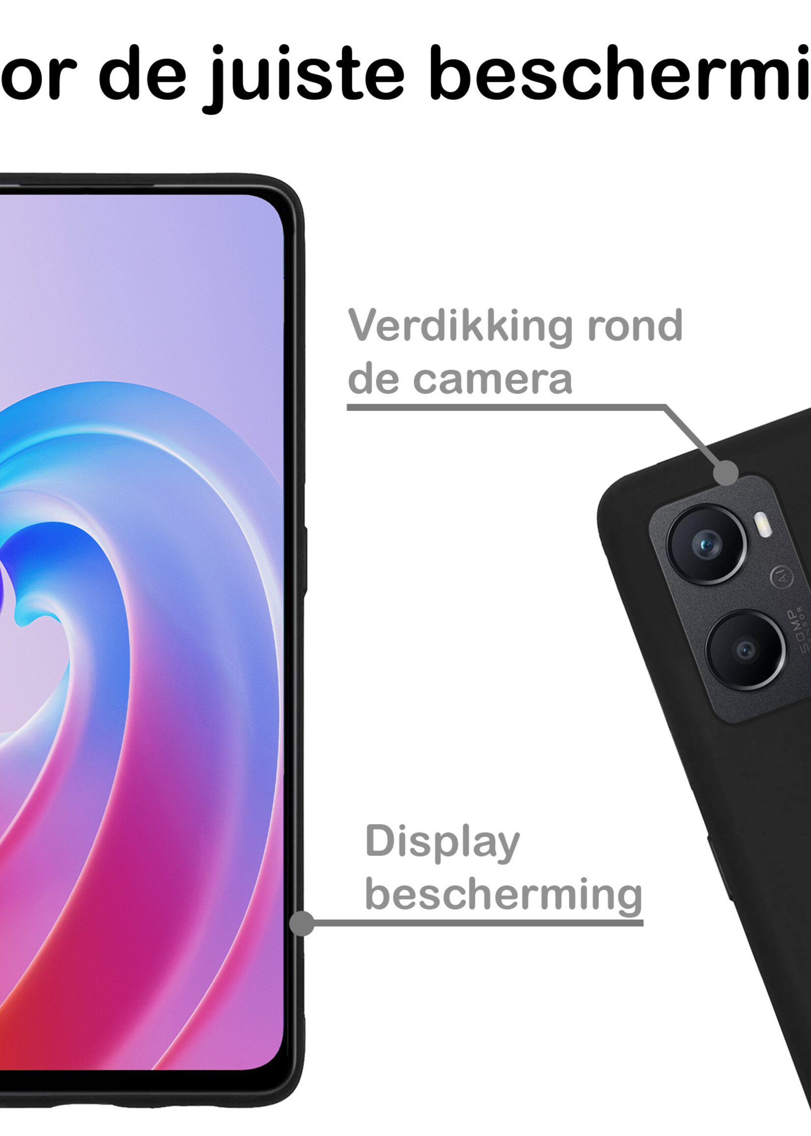 BTH Hoesje Geschikt voor OPPO A96 Hoesje Siliconen Case Hoes Met 2x Screenprotector - Hoes Geschikt voor OPPO A96 Hoes Cover Case - Zwart
