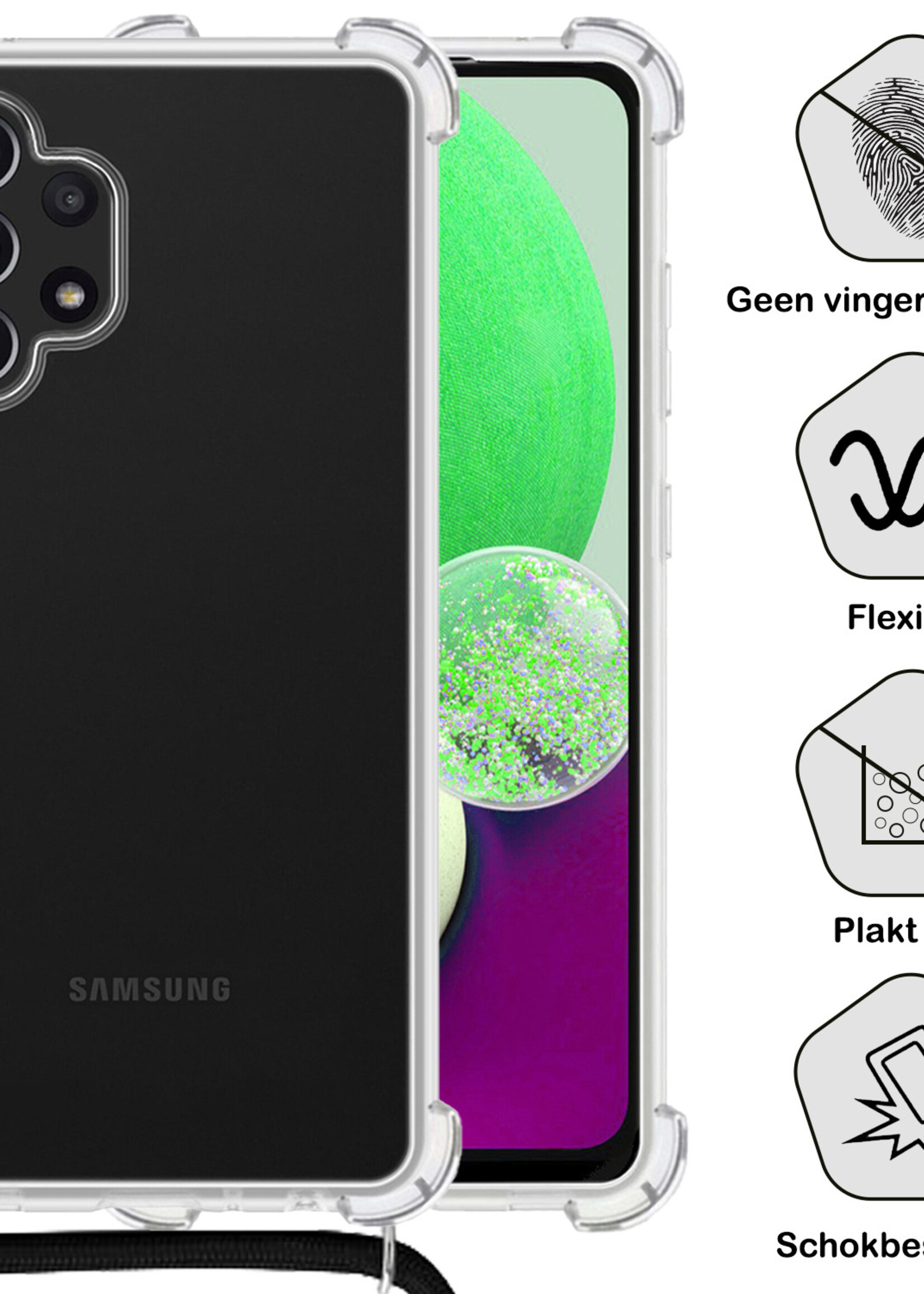 BTH Samsung A32 4G Hoesje Siliconen Met Koord Shock Proof Case Hoes Transparant - Samsung Galaxy A32 4G Hoesje Koord Cover - Transparant