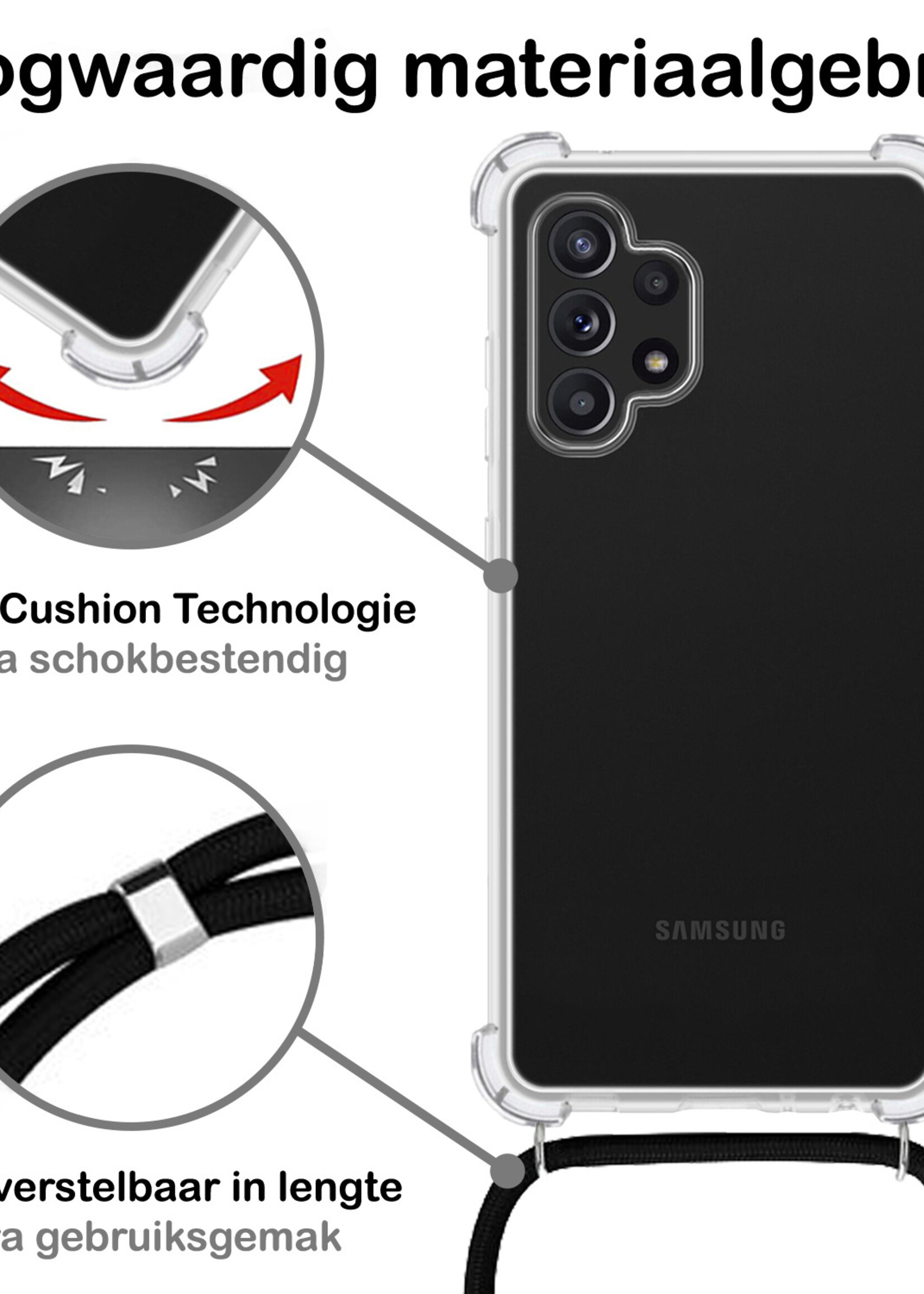 BTH Samsung A32 4G Hoesje Siliconen Met Koord Shock Proof Case Hoes Transparant - Samsung Galaxy A32 4G Hoesje Koord Cover - Transparant