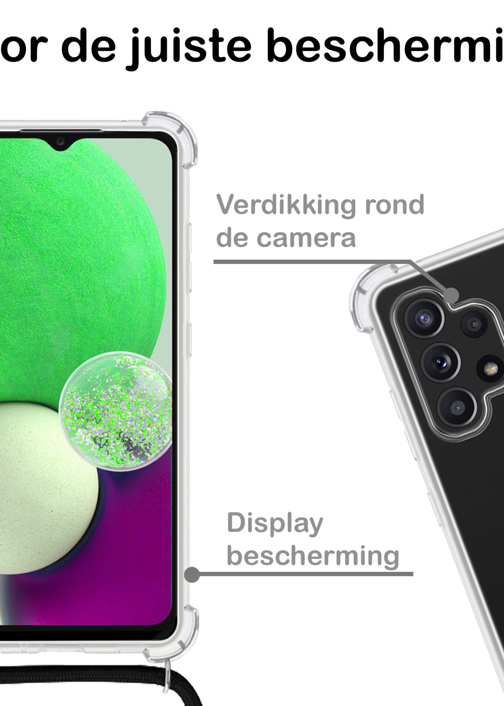 BTH Samsung A32 4G Hoesje Siliconen Met Koord Shock Proof Case Hoes Transparant - Samsung Galaxy A32 4G Hoesje Koord Cover - Transparant