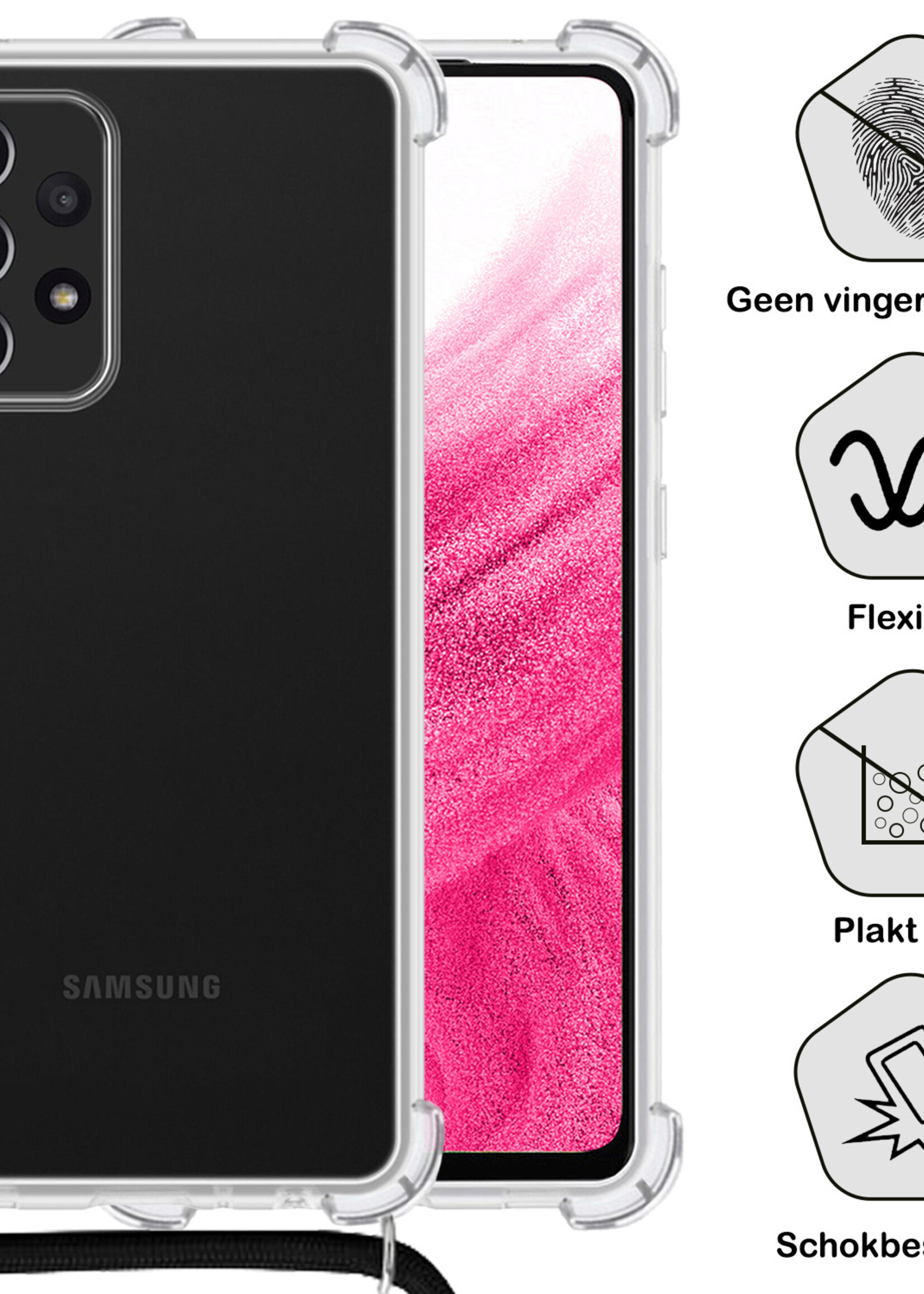 BTH Samsung A33 Hoesje Siliconen Met Koord Shock Proof Case Hoes Transparant - Samsung Galaxy A33 Hoesje Koord Cover - Transparant