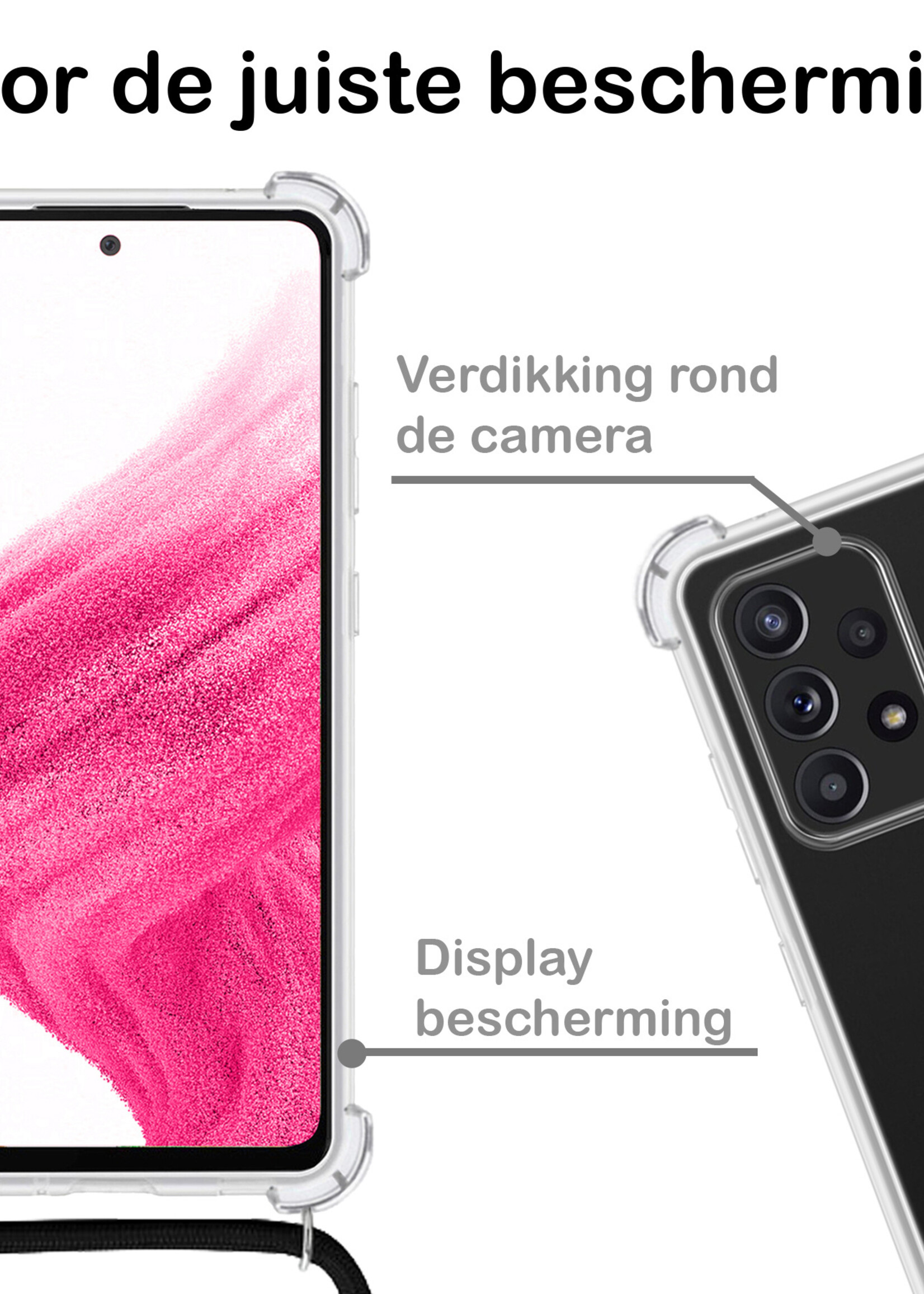 BTH Samsung A33 Hoesje Siliconen Met Koord Shock Proof Case Hoes Transparant - Samsung Galaxy A33 Hoesje Koord Cover - Transparant