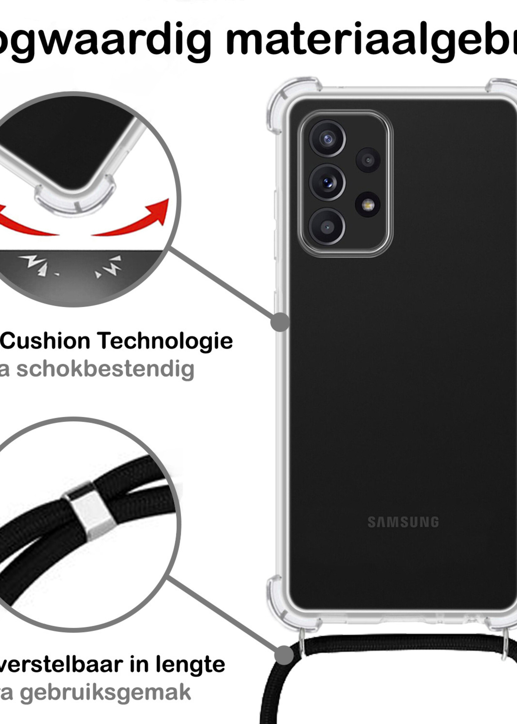 BTH Samsung A53 Hoesje Siliconen Met Koord Shock Proof Case Hoes Transparant - Samsung Galaxy A53 Hoesje Koord Cover - Transparant