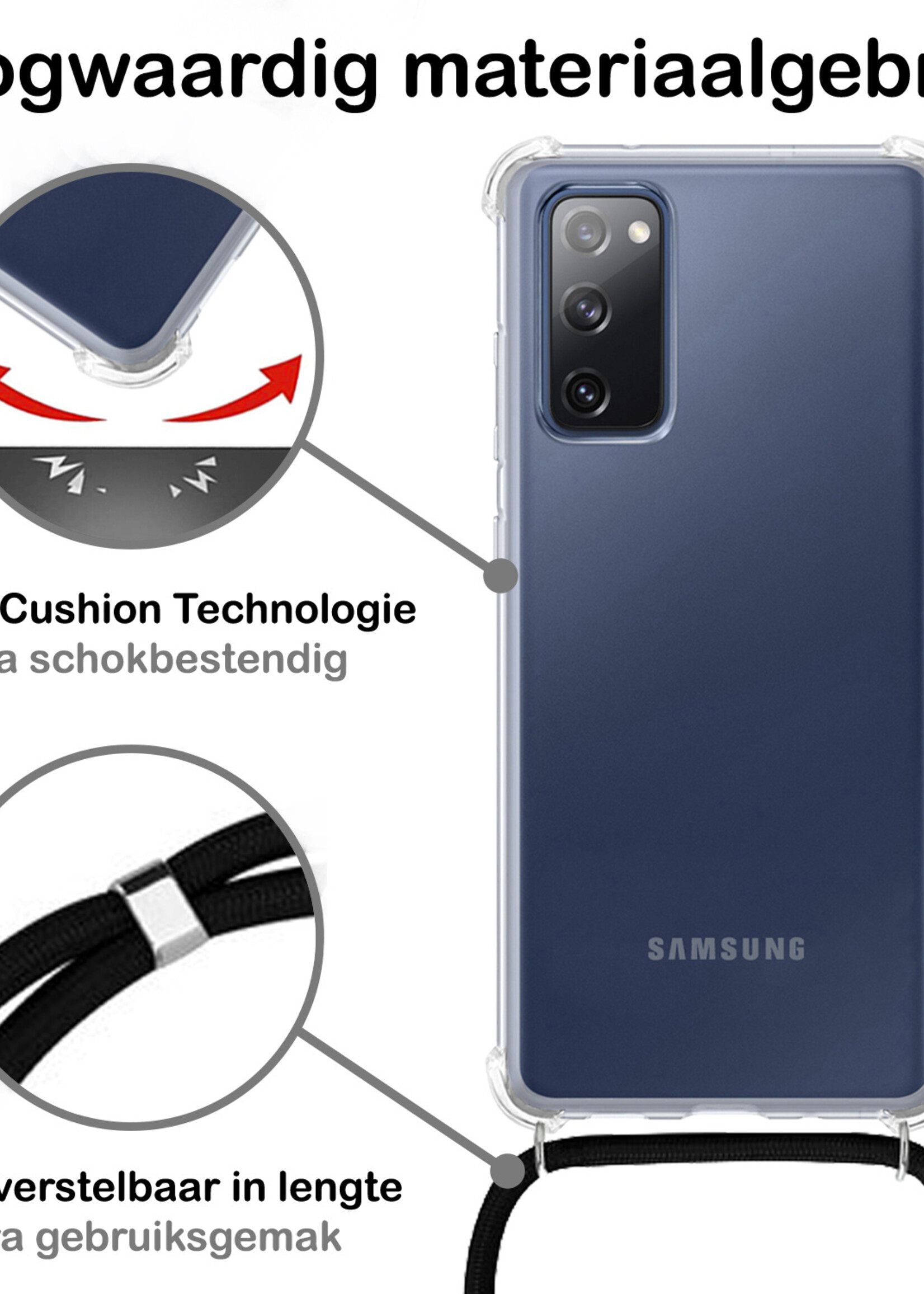 BTH Samsung S20FE Hoesje Siliconen Met Koord Shock Proof Case Hoes Transparant - Samsung Galaxy S20FE Hoesje Koord Cover - Transparant