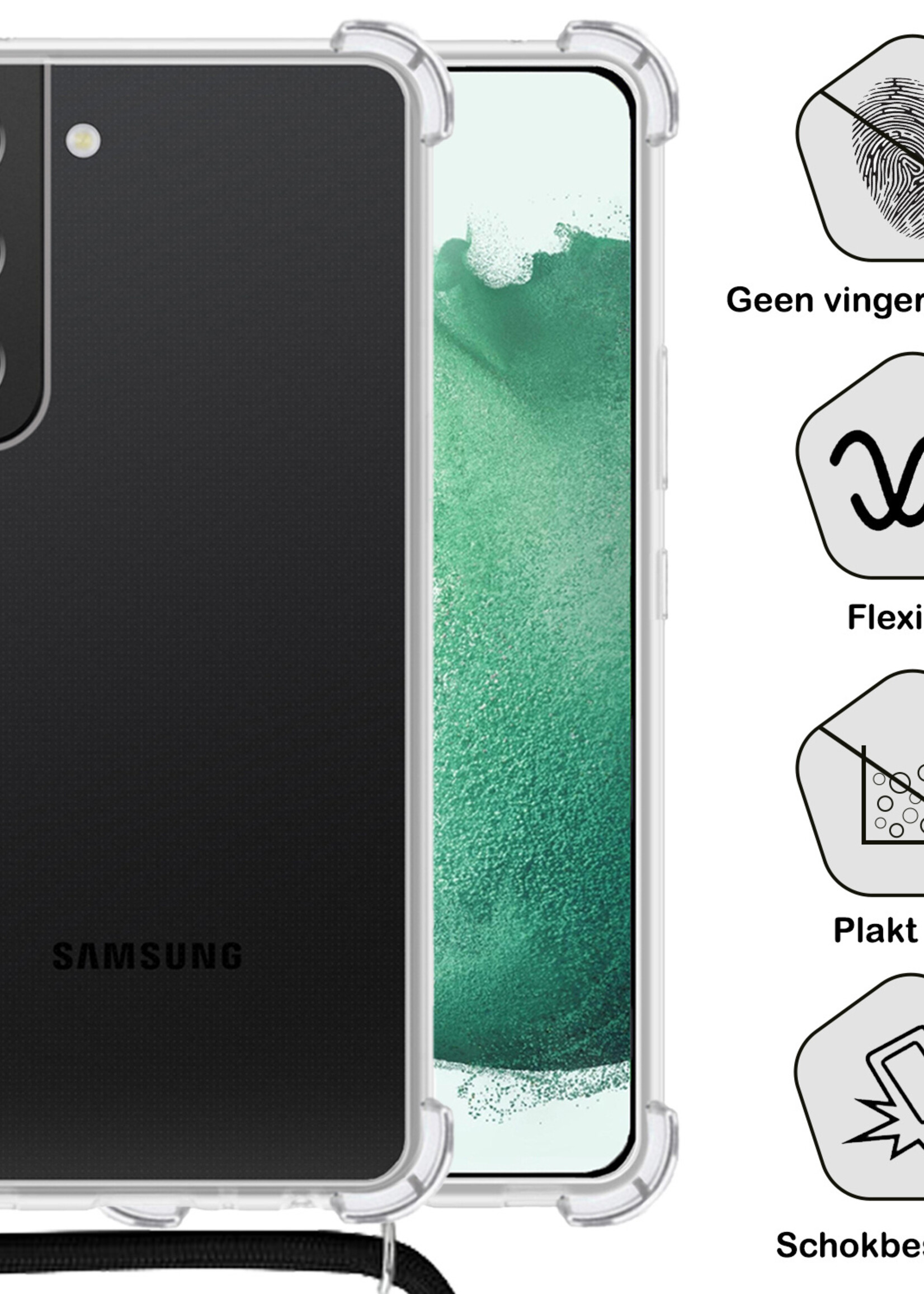 BTH Samsung S21 Hoesje Siliconen Met Koord Shock Proof Case Hoes Transparant - Samsung Galaxy S21 Hoesje Koord Cover - Transparant