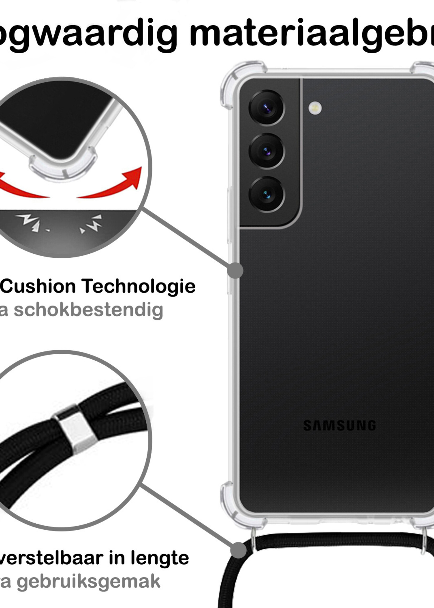 BTH Samsung S21 Hoesje Siliconen Met Koord Shock Proof Case Hoes Transparant - Samsung Galaxy S21 Hoesje Koord Cover - Transparant