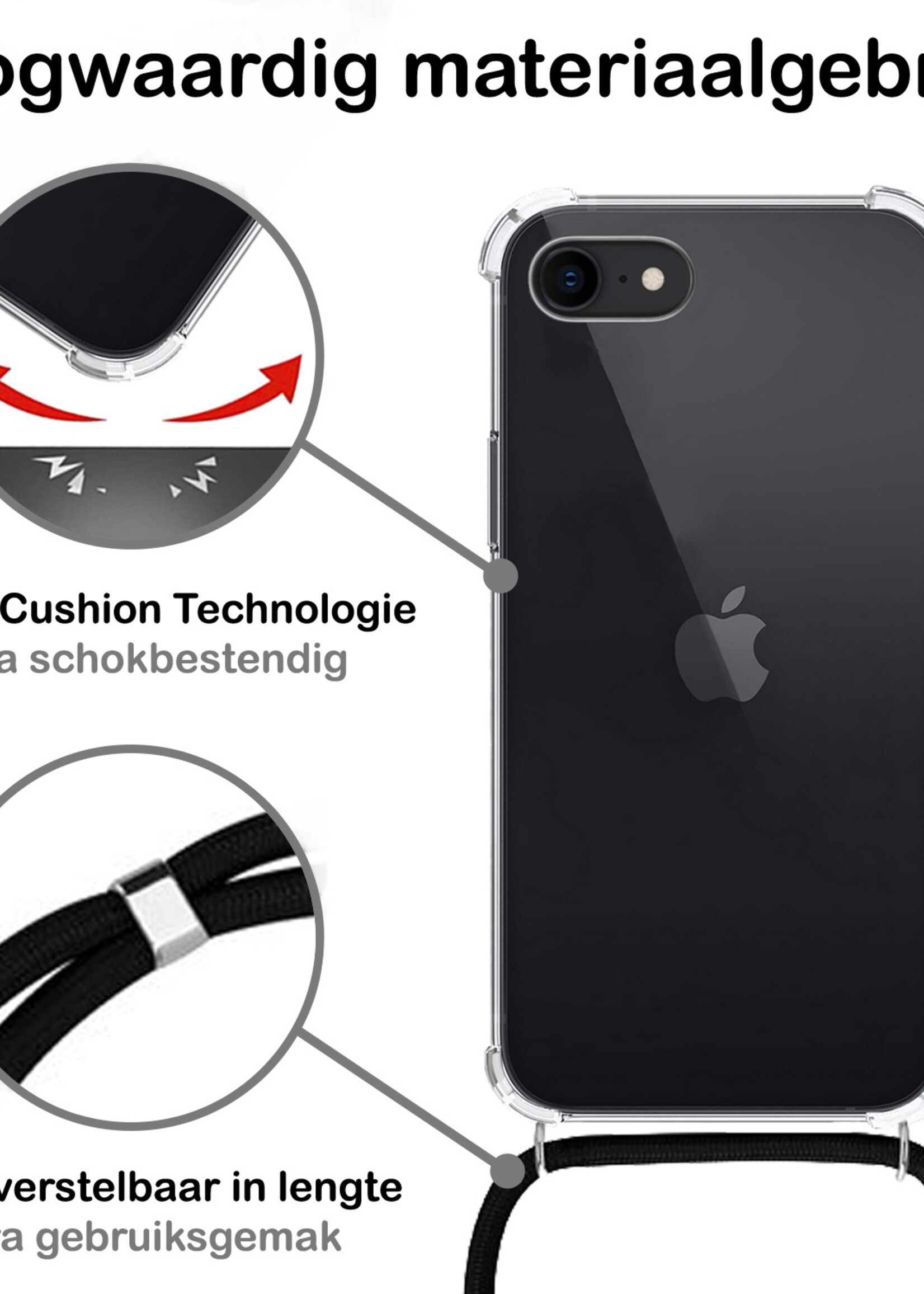 BTH Hoes voor iPhone 7 Hoesje Siliconen Met Koord Shock Proof Case Hoes Transparant - Hoes voor iPhone 7 Hoesje Koord Cover - Transparant