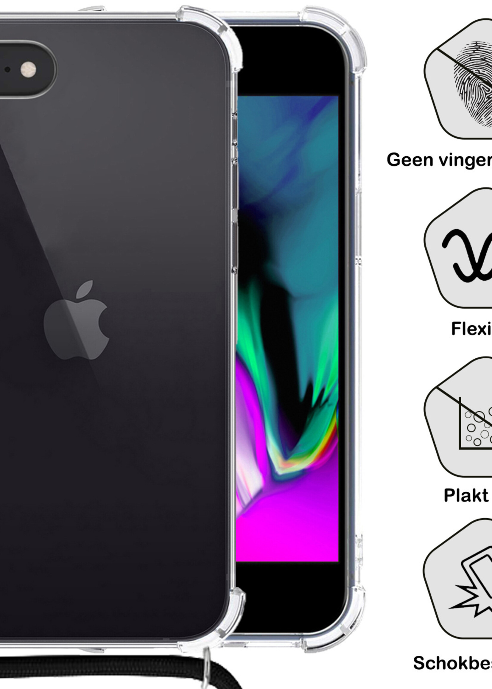 BTH Hoes voor iPhone 8 Hoesje Siliconen Met Koord Shock Proof Case Hoes Transparant - Hoes voor iPhone 8 Hoesje Koord Cover - Transparant