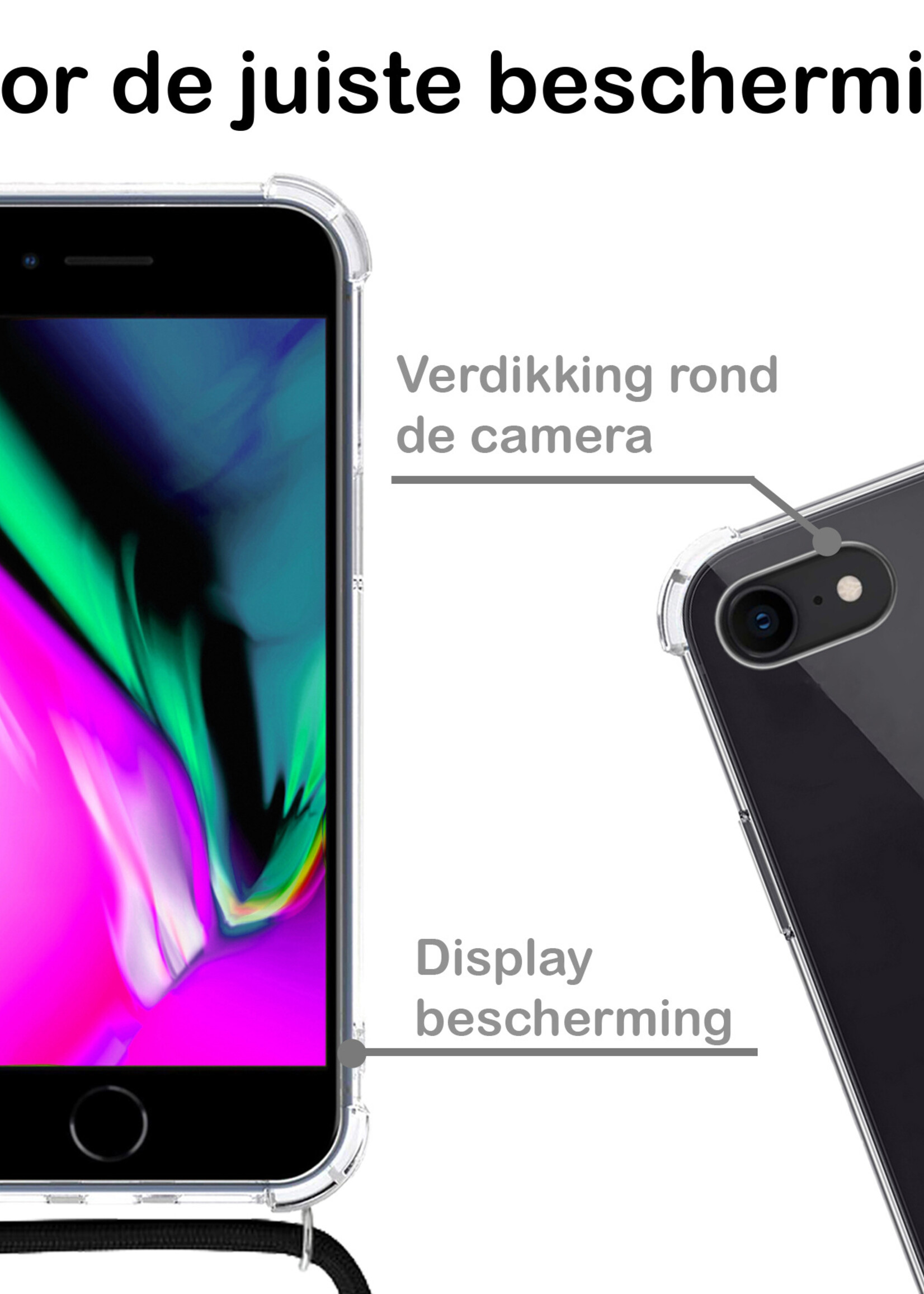 BTH Hoes voor iPhone 8 Hoesje Siliconen Met Koord Shock Proof Case Hoes Transparant - Hoes voor iPhone 8 Hoesje Koord Cover - Transparant